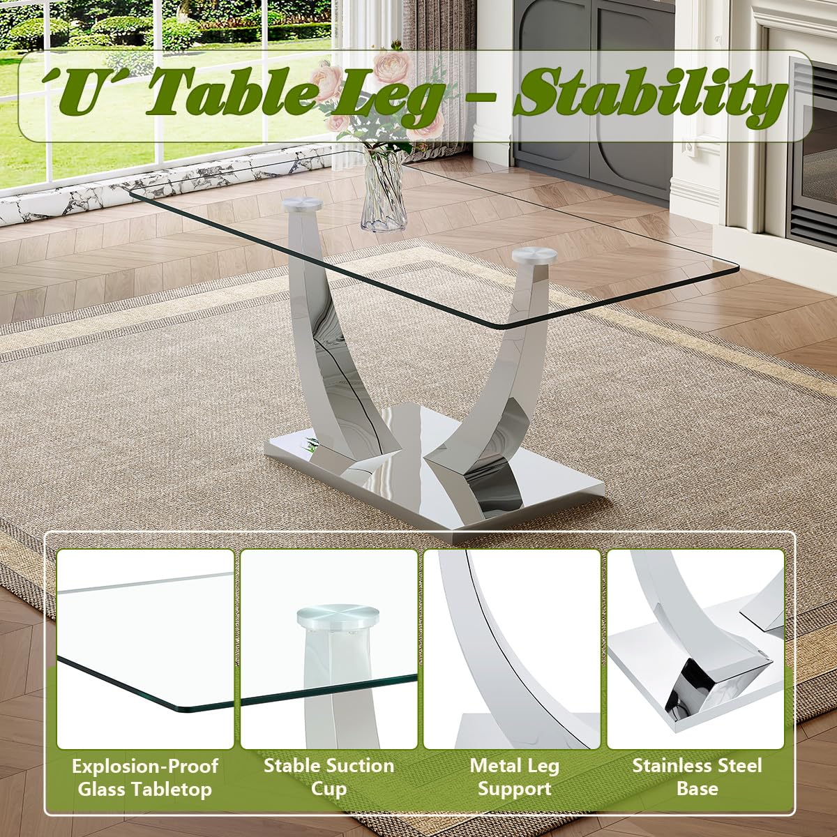 71" Glass Dining Table Set for 6