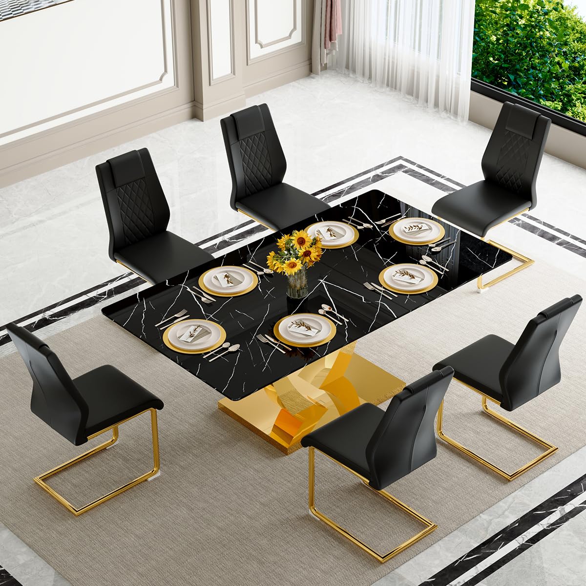 71" Black & Gold Dining Set for 8