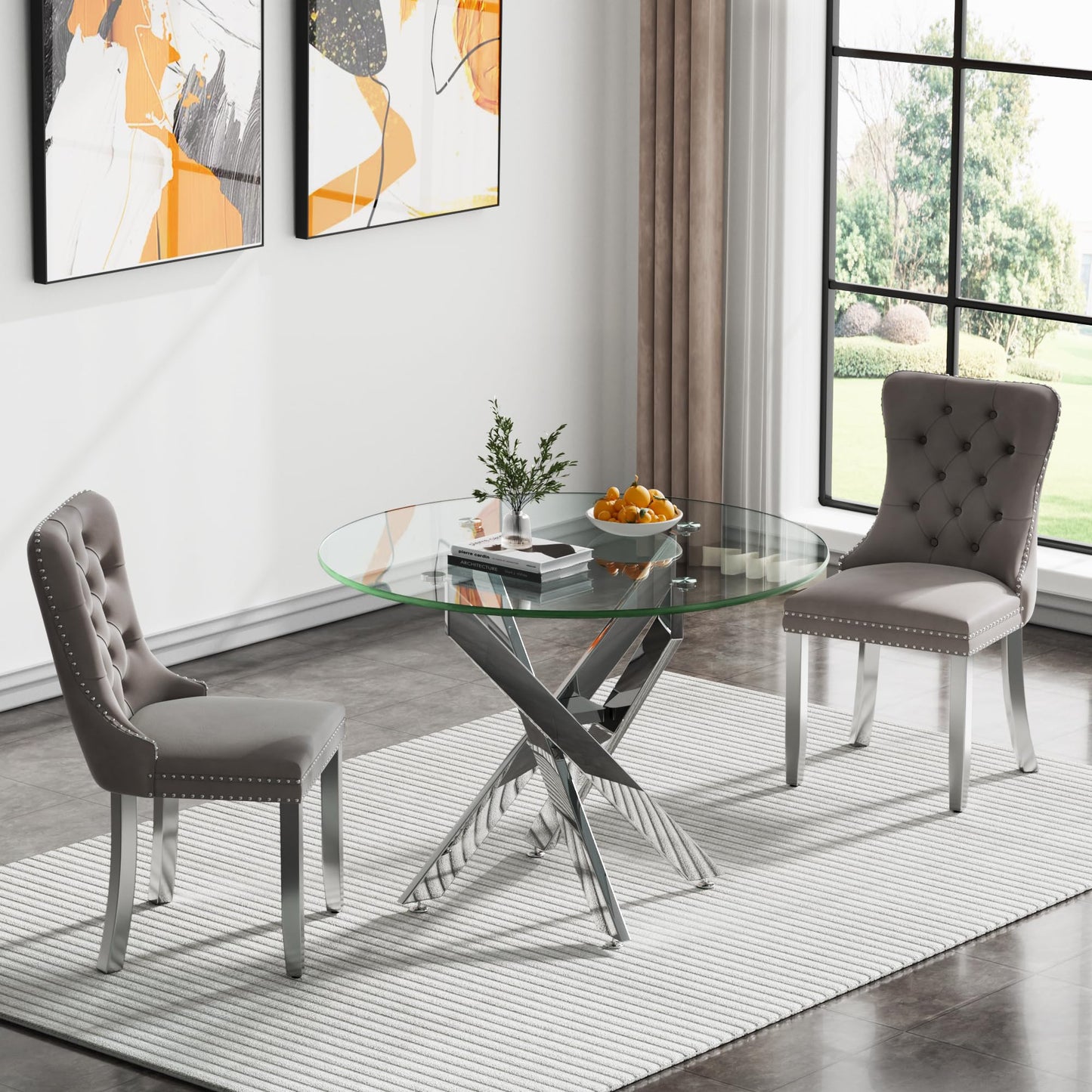 36" Silver Glass Dining Set – 5 Pieces