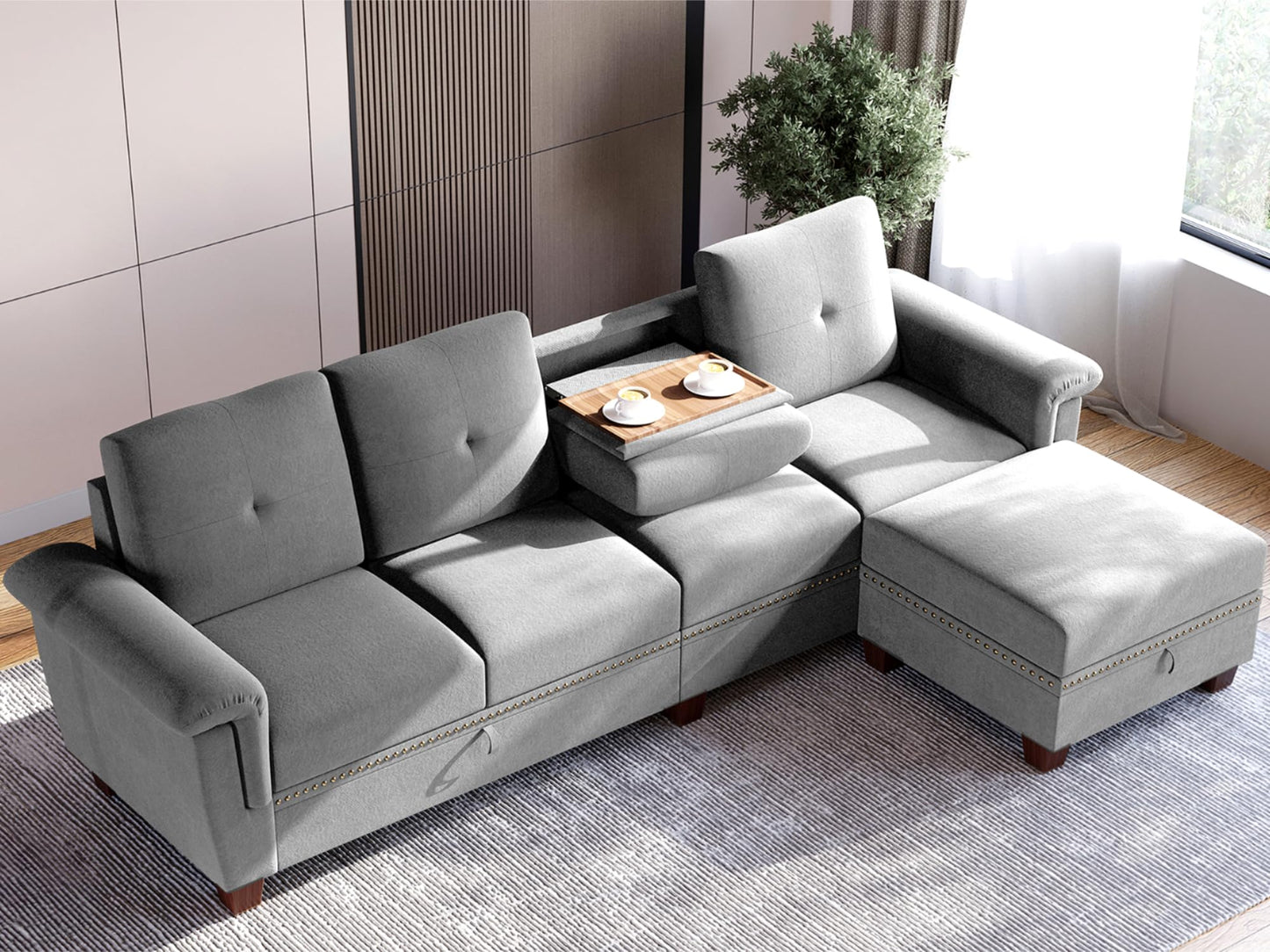 JAMFLY 4-Seat Sectional Sofa – Dark Gray