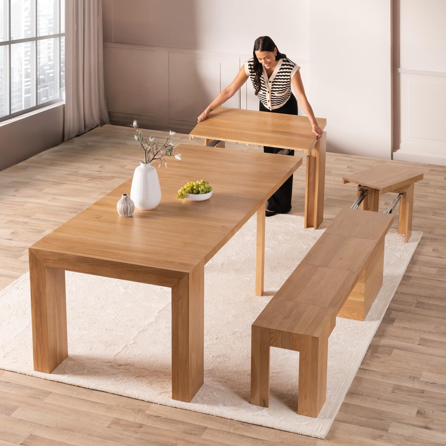 White Extendable Dining Table & Bench