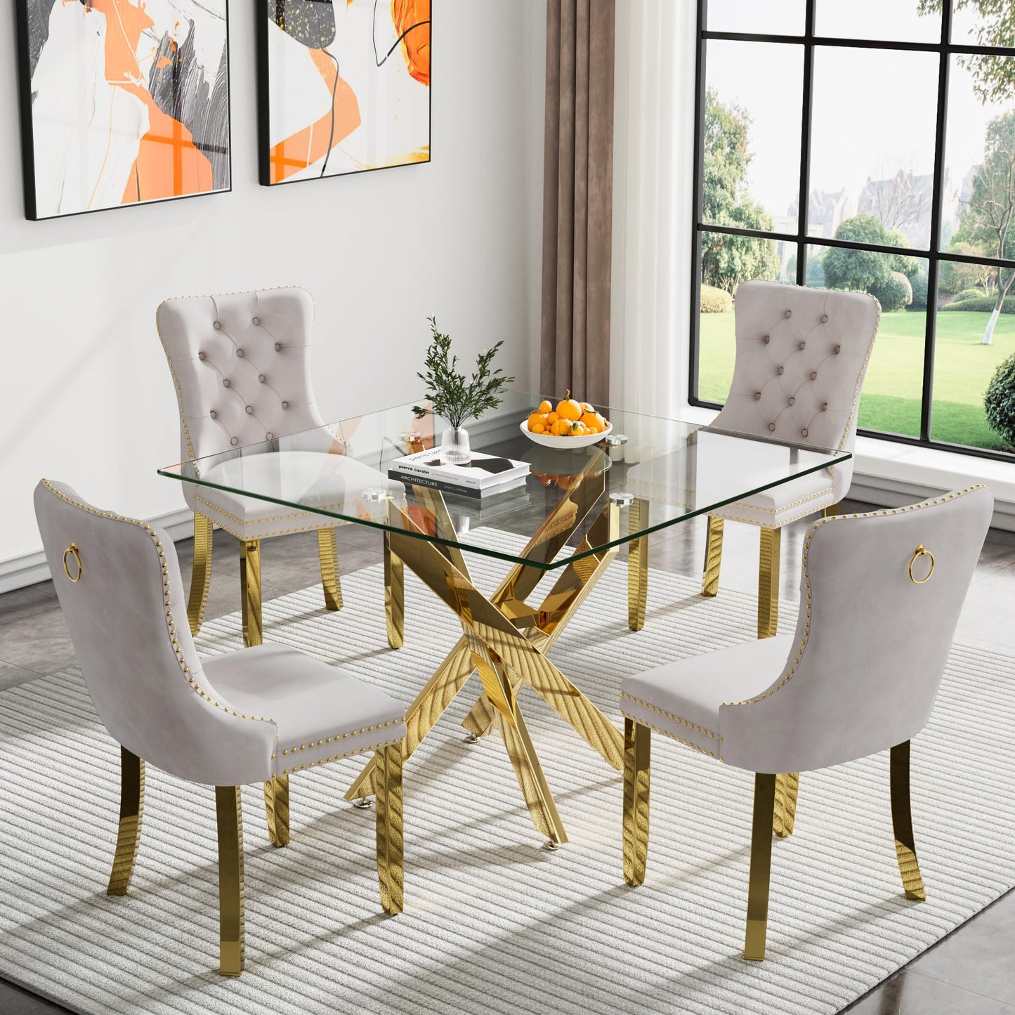 36" Silver Glass Dining Set – 5 Pieces