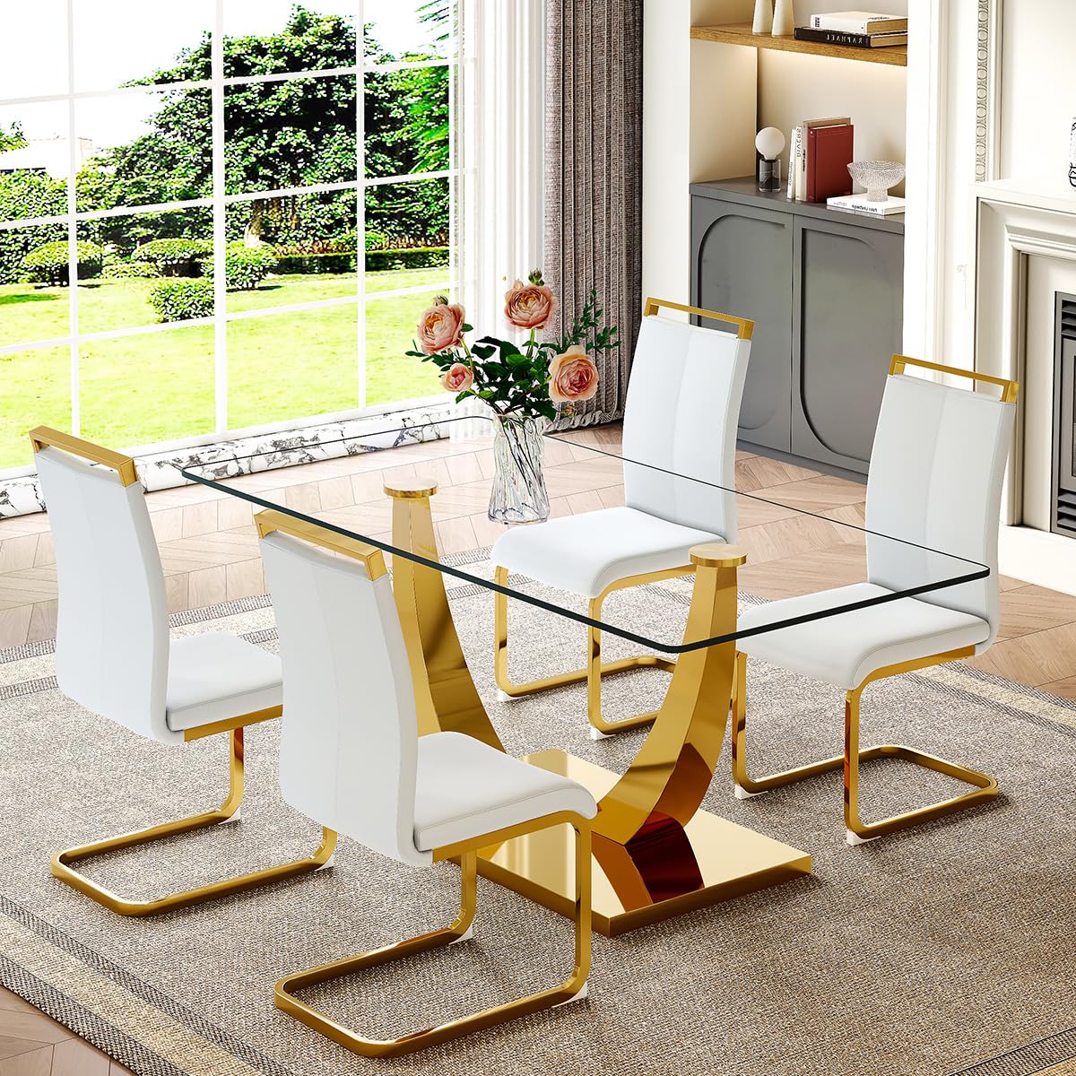 63" Glass Dining Table Set for 4