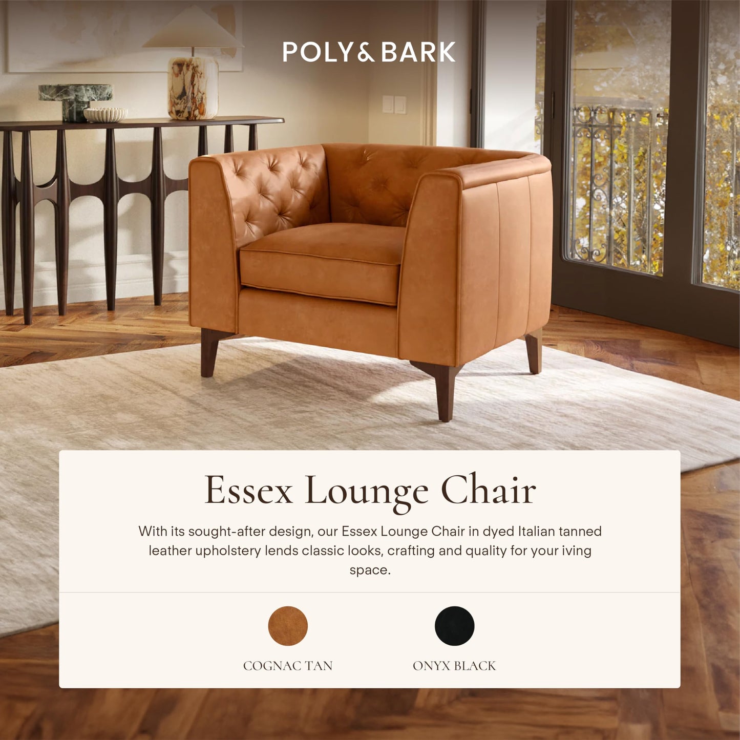 POLY & BARK 74" Leather Sofa – Cognac Tan