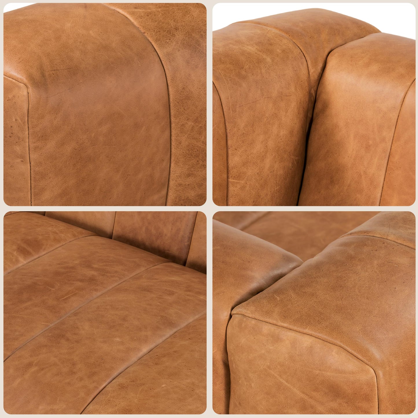 88" Girona Leather Sofa, Cognac Tan