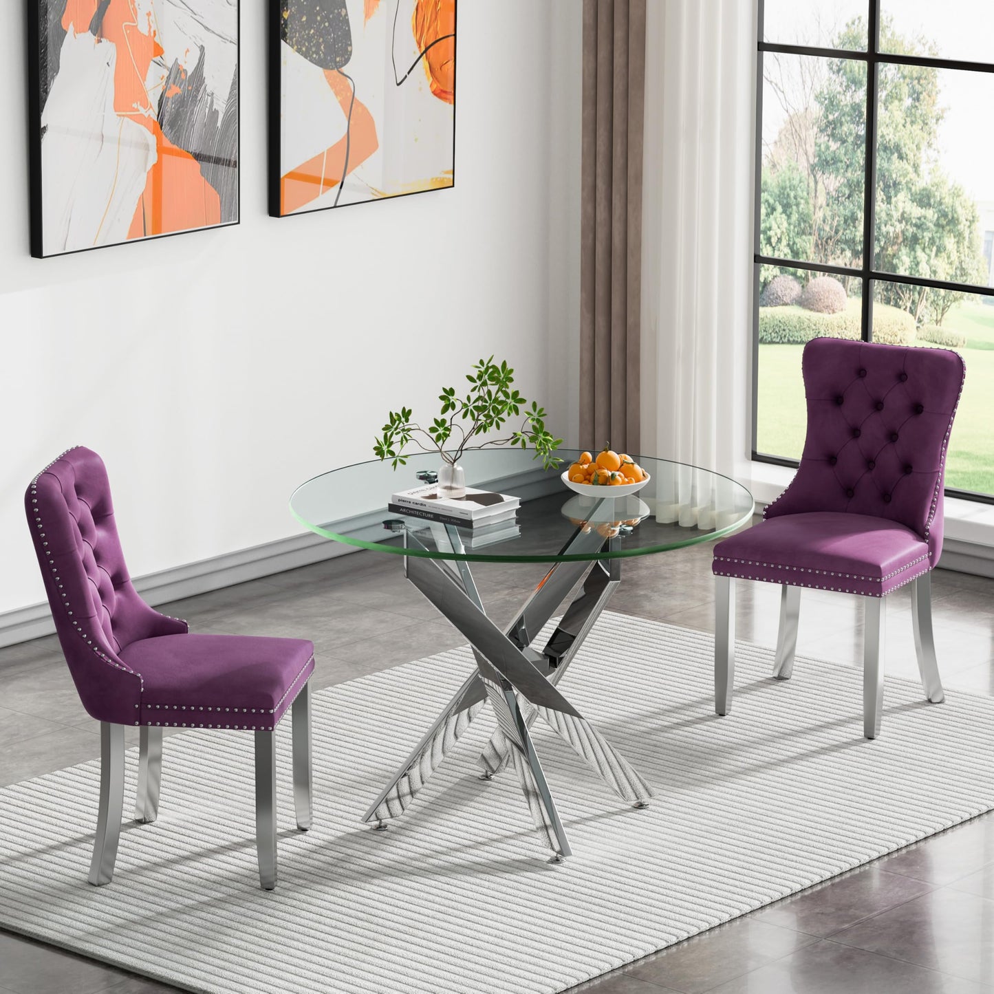 36" Silver Glass Dining Set – 5 Pieces