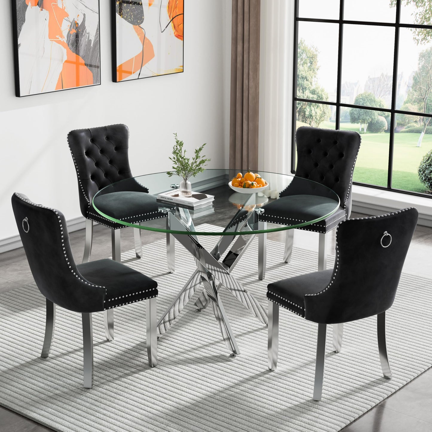 36" Silver Glass Dining Set – 5 Pieces