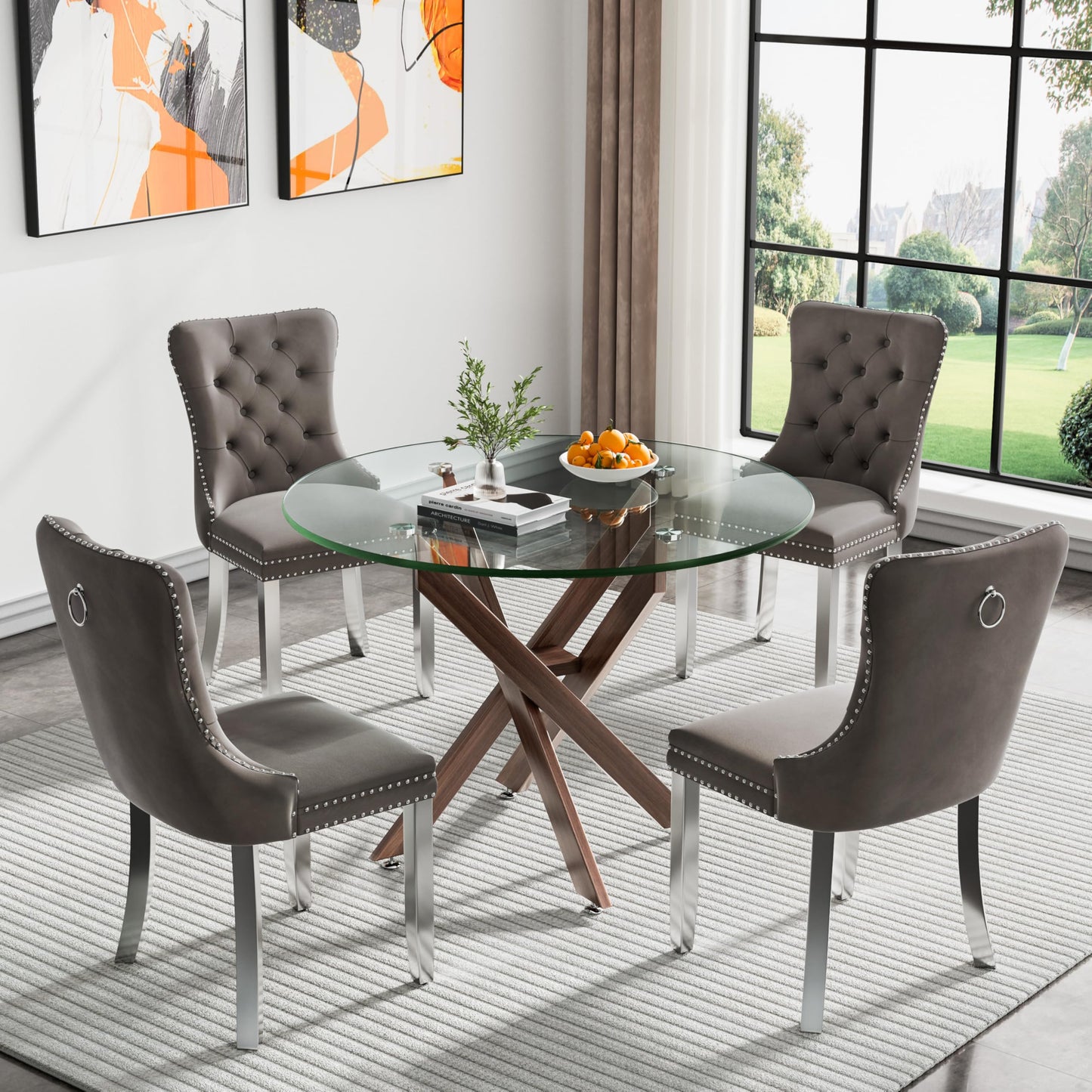 36" Silver Glass Dining Set – 5 Pieces