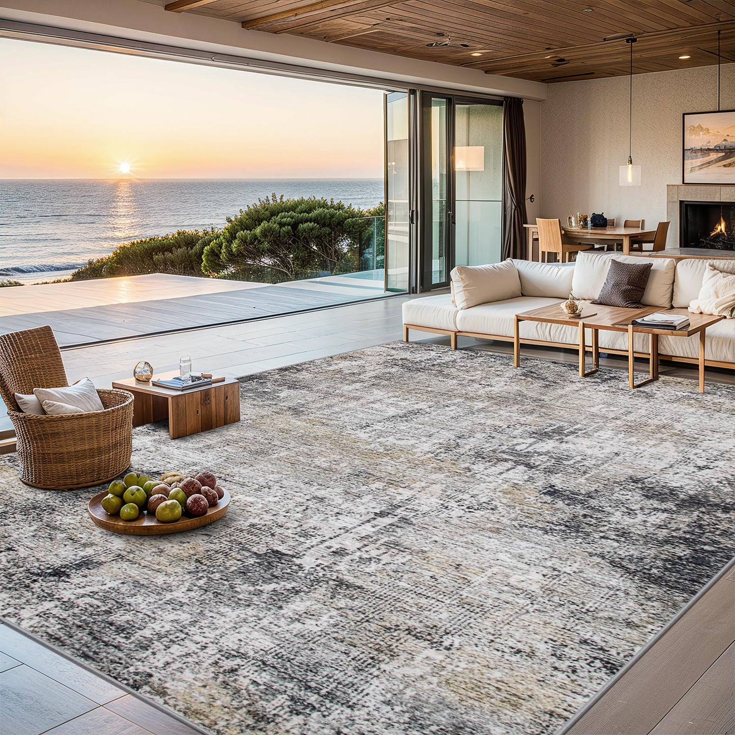 8x10 Ft Grey Abstract Area Rug