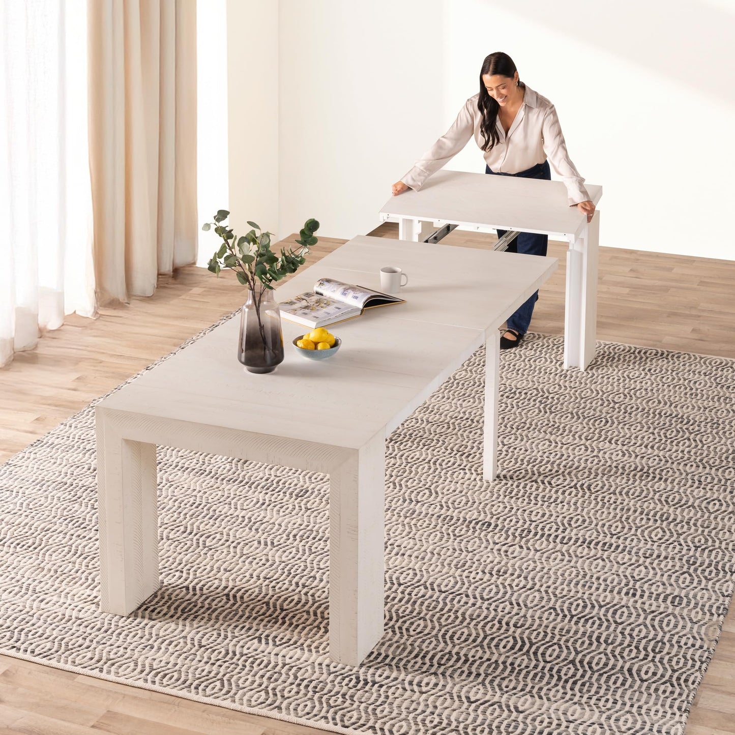 White Extendable Dining Table & Bench