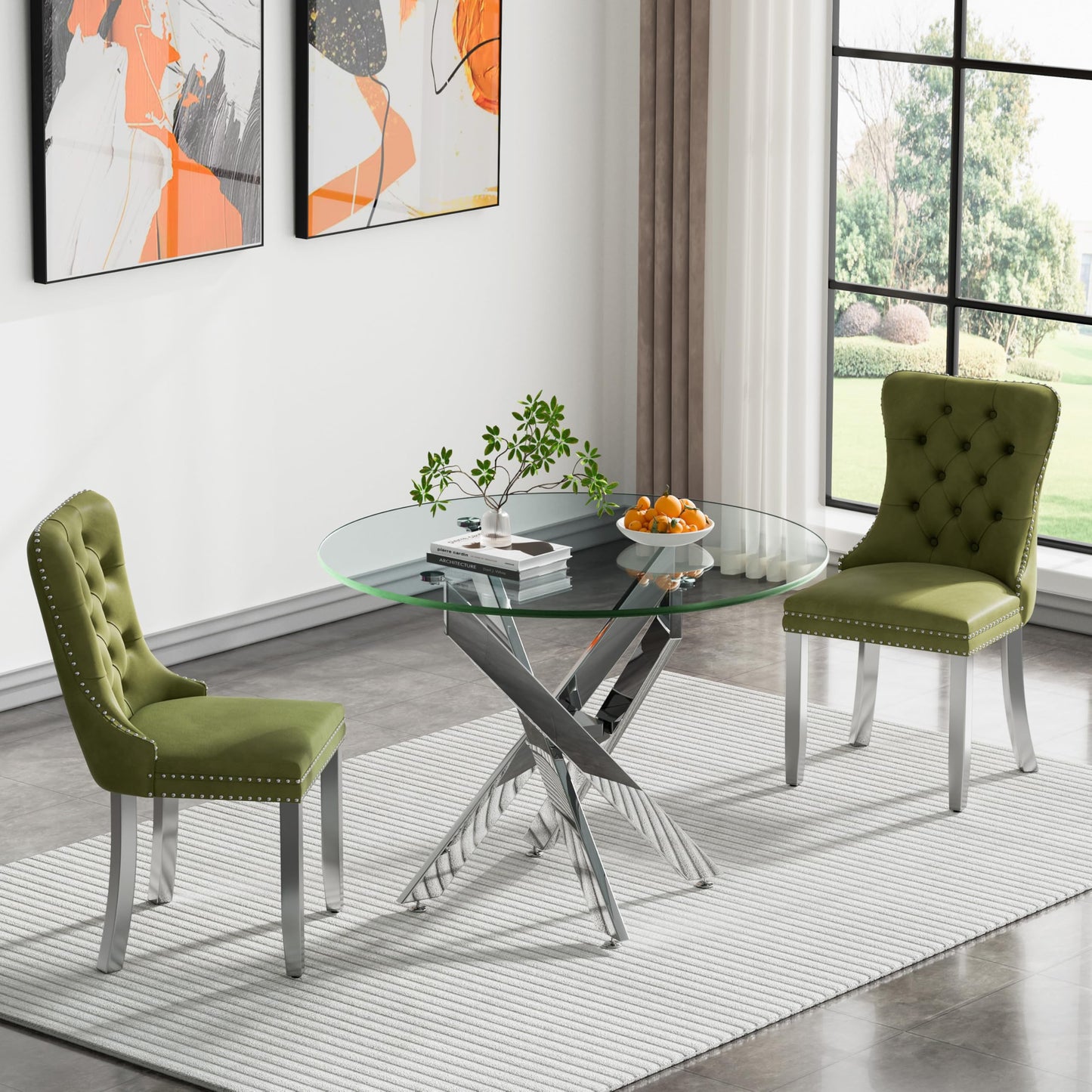 36" Silver Glass Dining Set – 5 Pieces