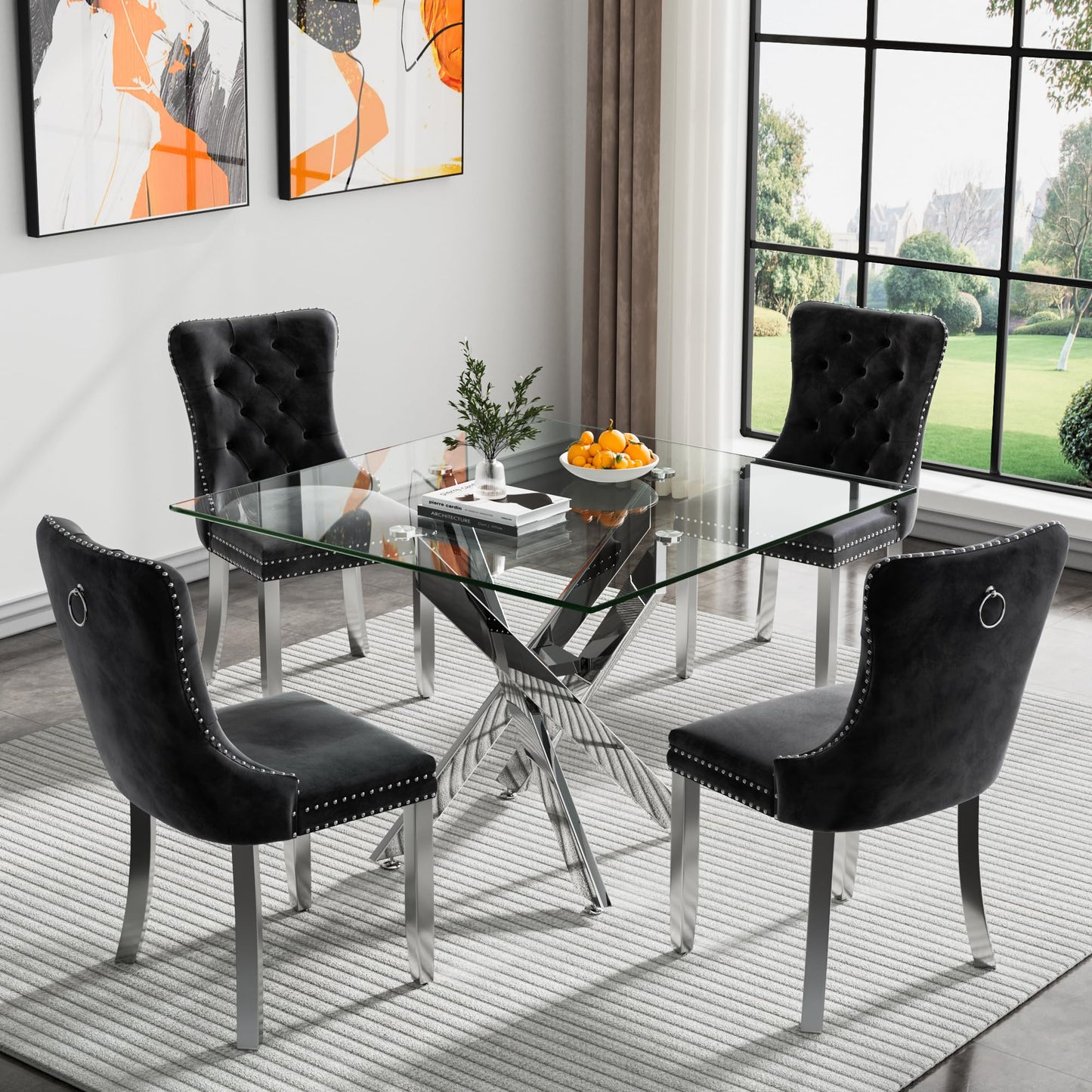 36" Silver Glass Dining Set – 5 Pieces