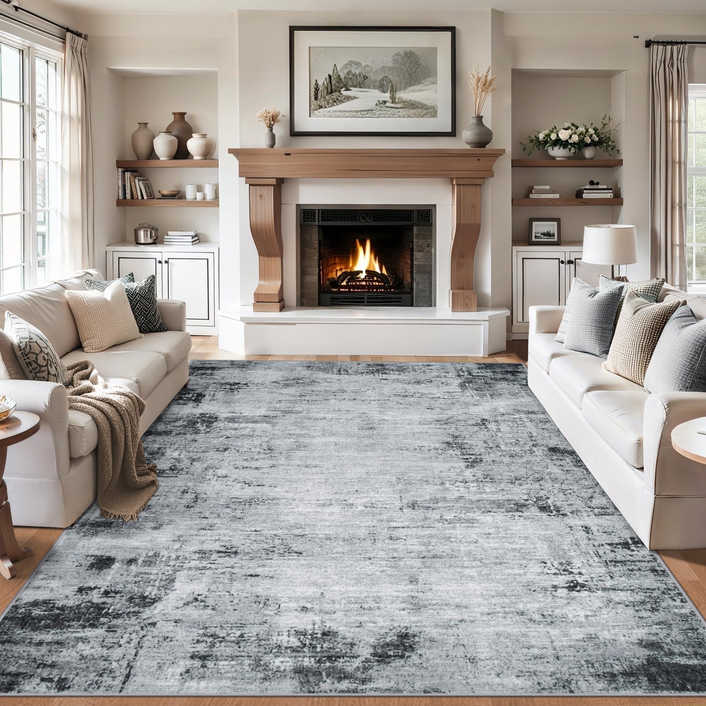 8x10 Ft Grey Abstract Area Rug