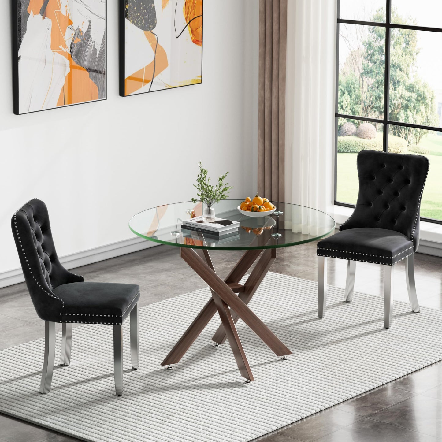 36" Silver Glass Dining Set – 5 Pieces