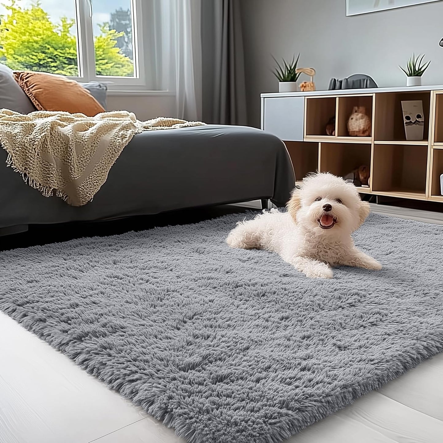 OLANLY 4x5.9 Grey Shag Rug