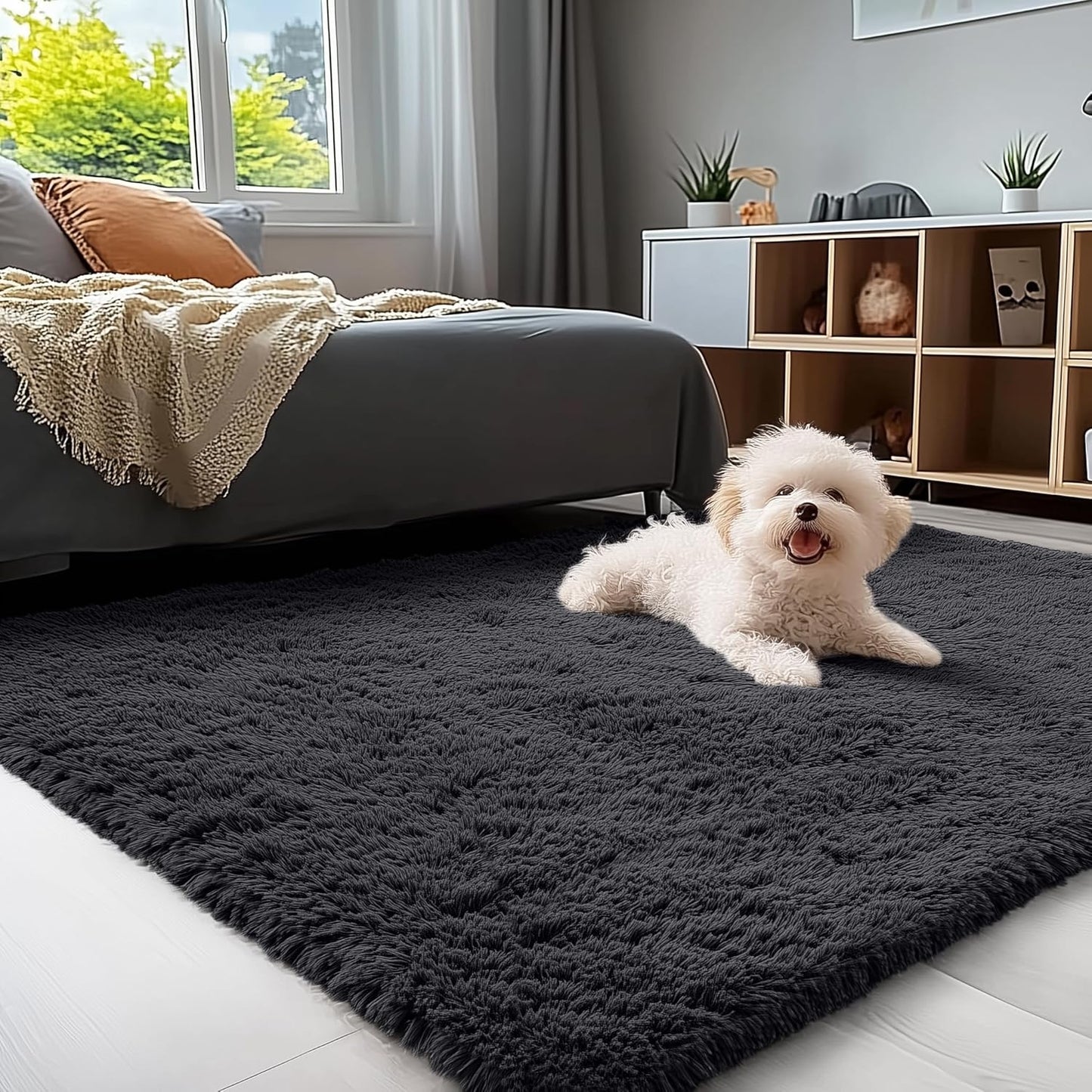 OLANLY 4x5.9 Grey Shag Rug