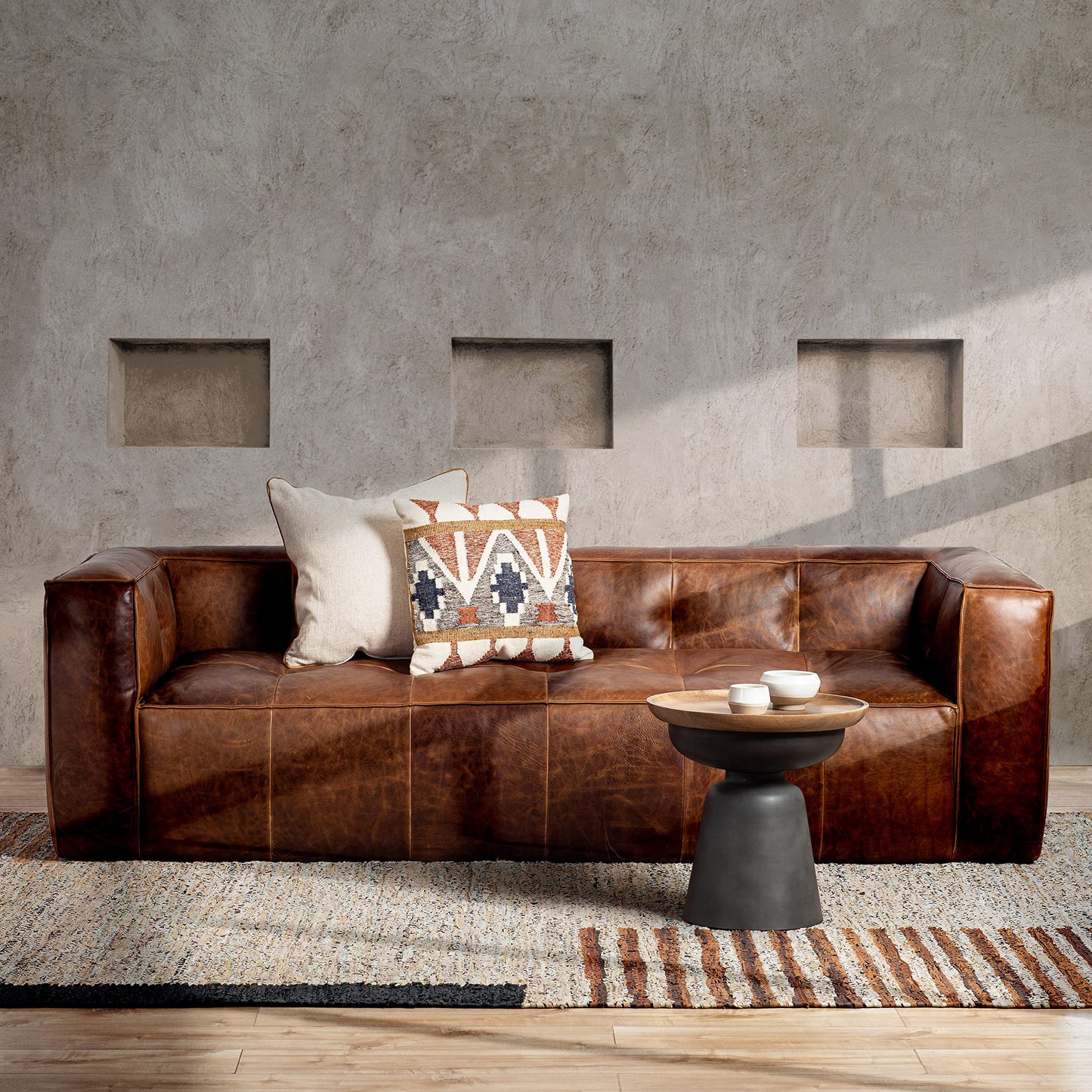 88" Girona Leather Sofa, Cognac Tan