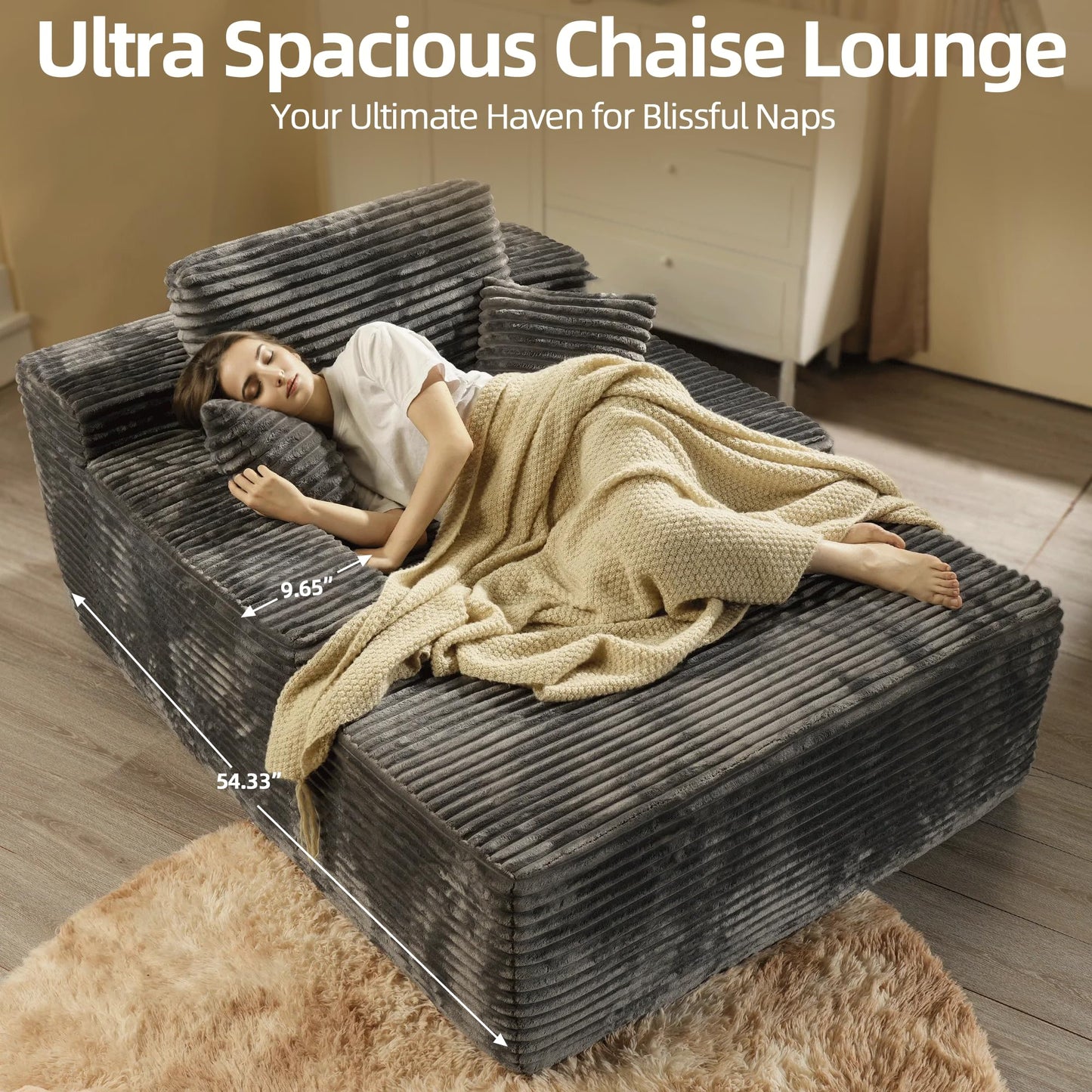 68" Beige Chaise Lounge Chair