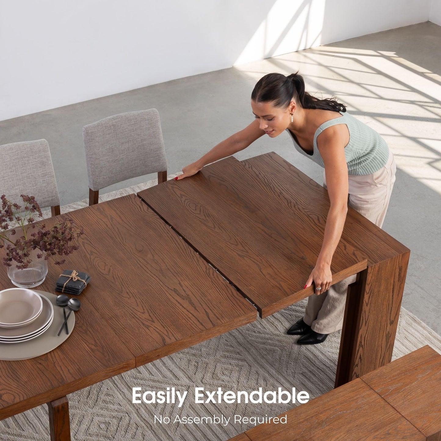 White Extendable Dining Table & Bench