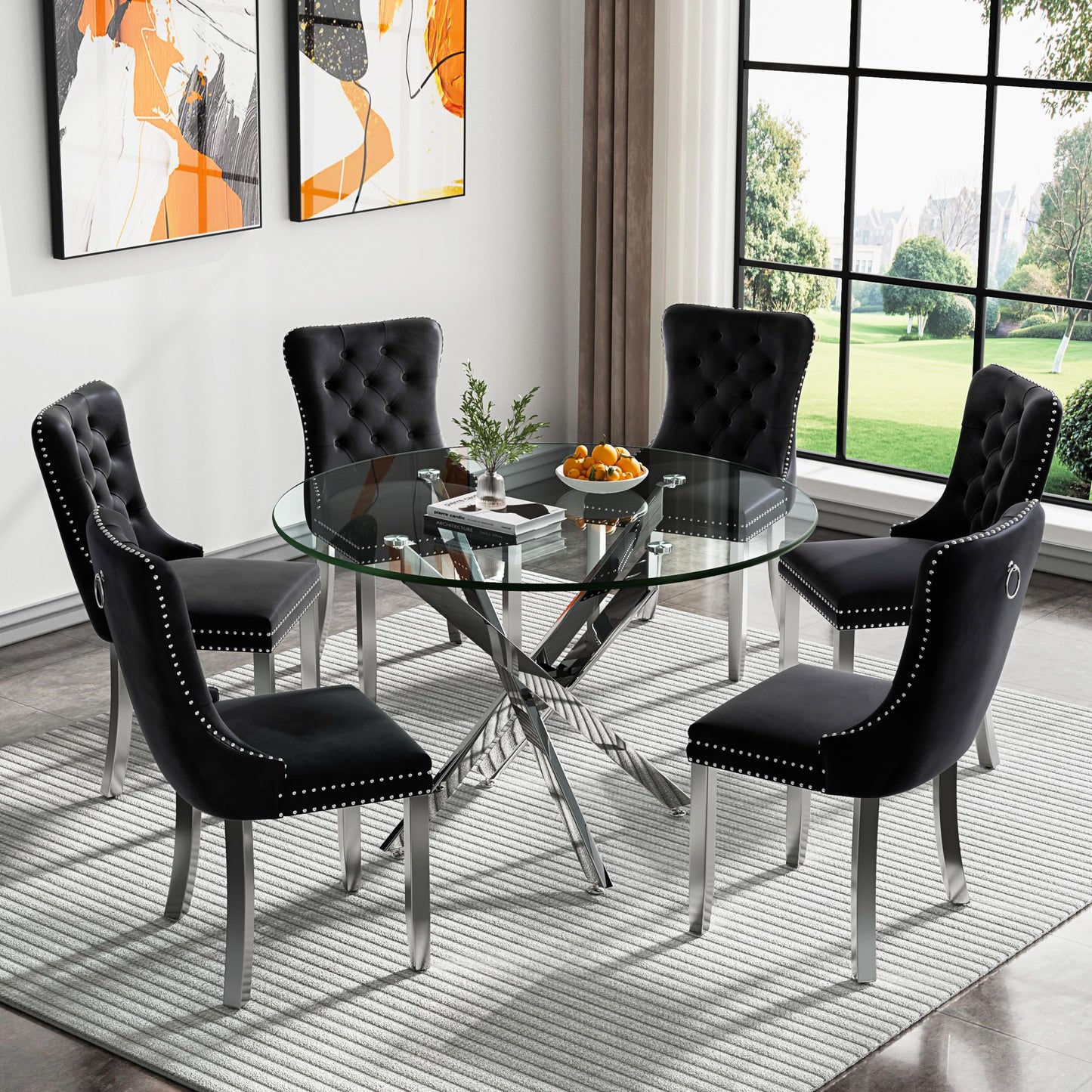 36" Silver Glass Dining Set – 5 Pieces