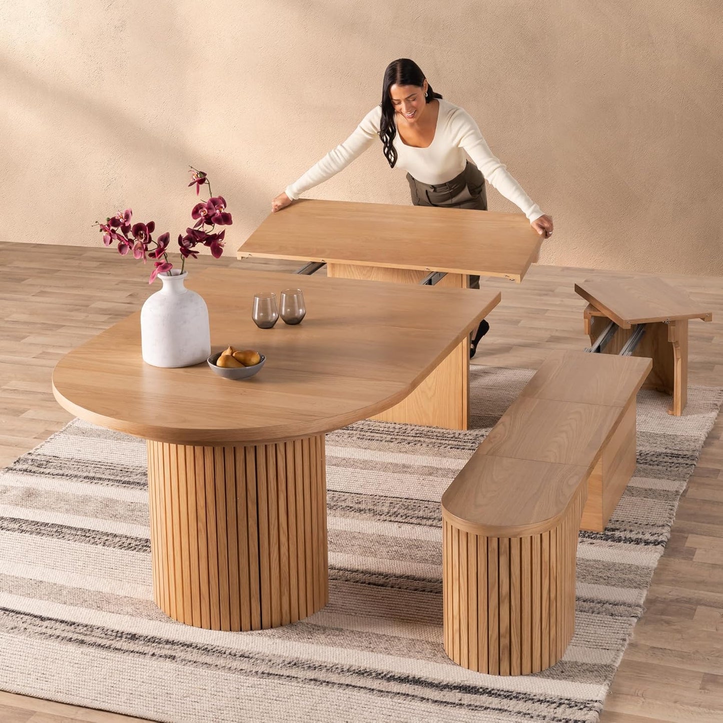 Natural Transformer Round Extendable Dining Set