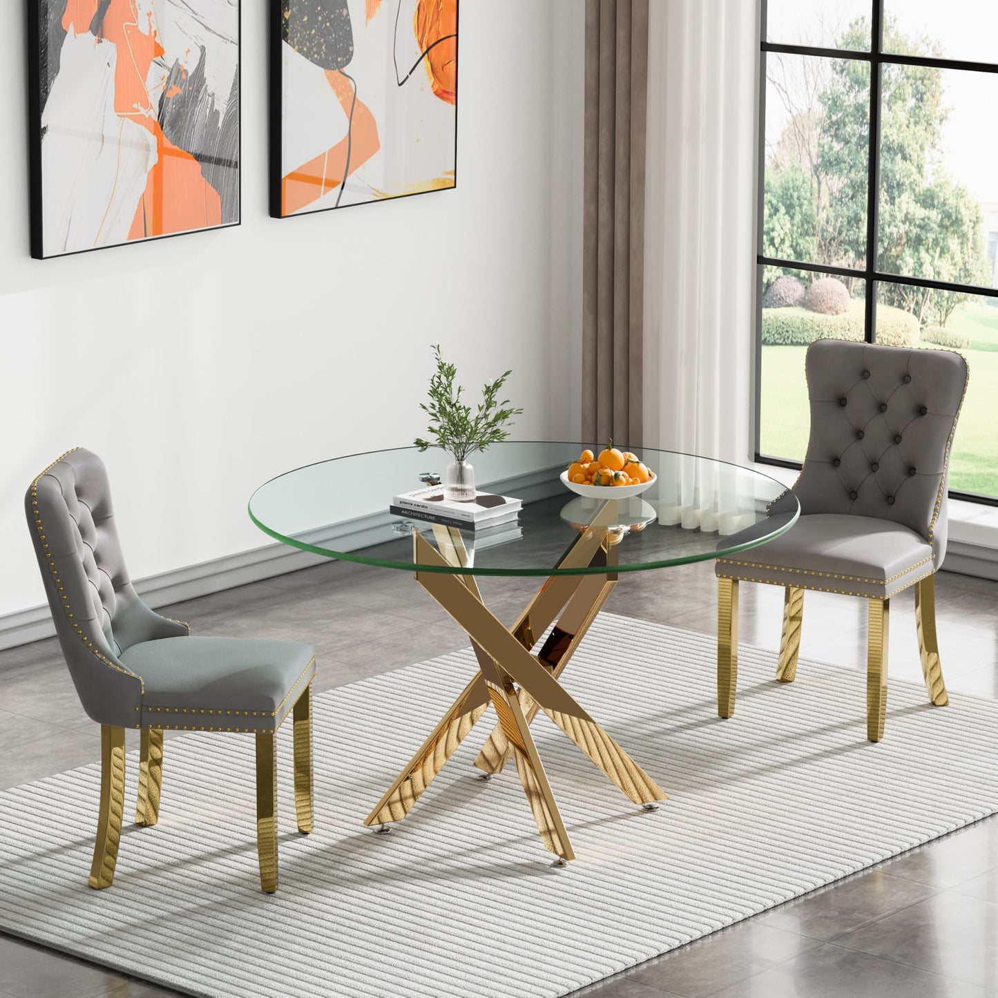 36" Silver Glass Dining Set – 5 Pieces