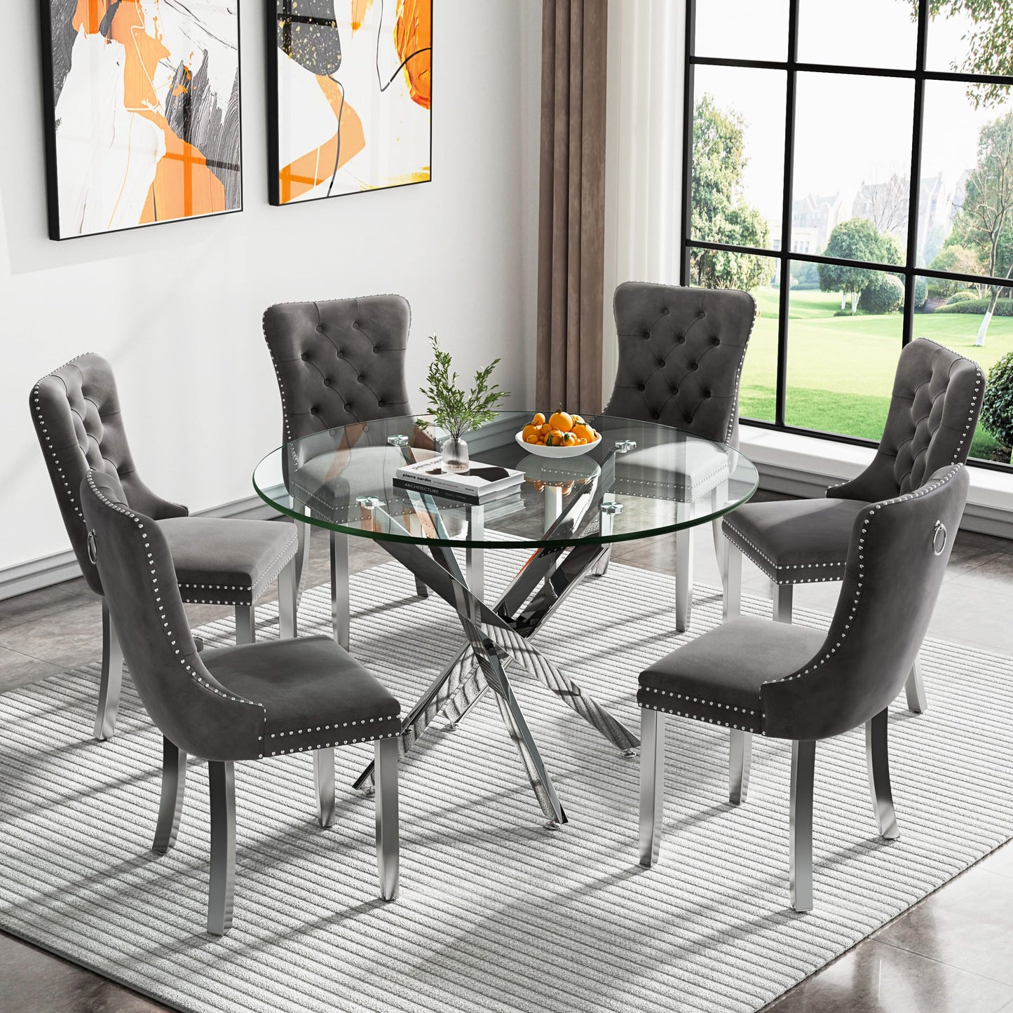 36" Silver Glass Dining Set – 5 Pieces