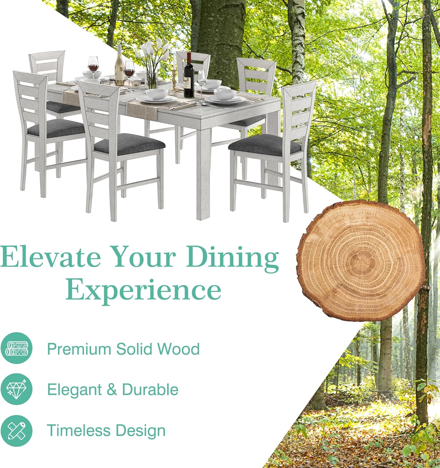 6-Piece Grey Solid Wood Dining Set