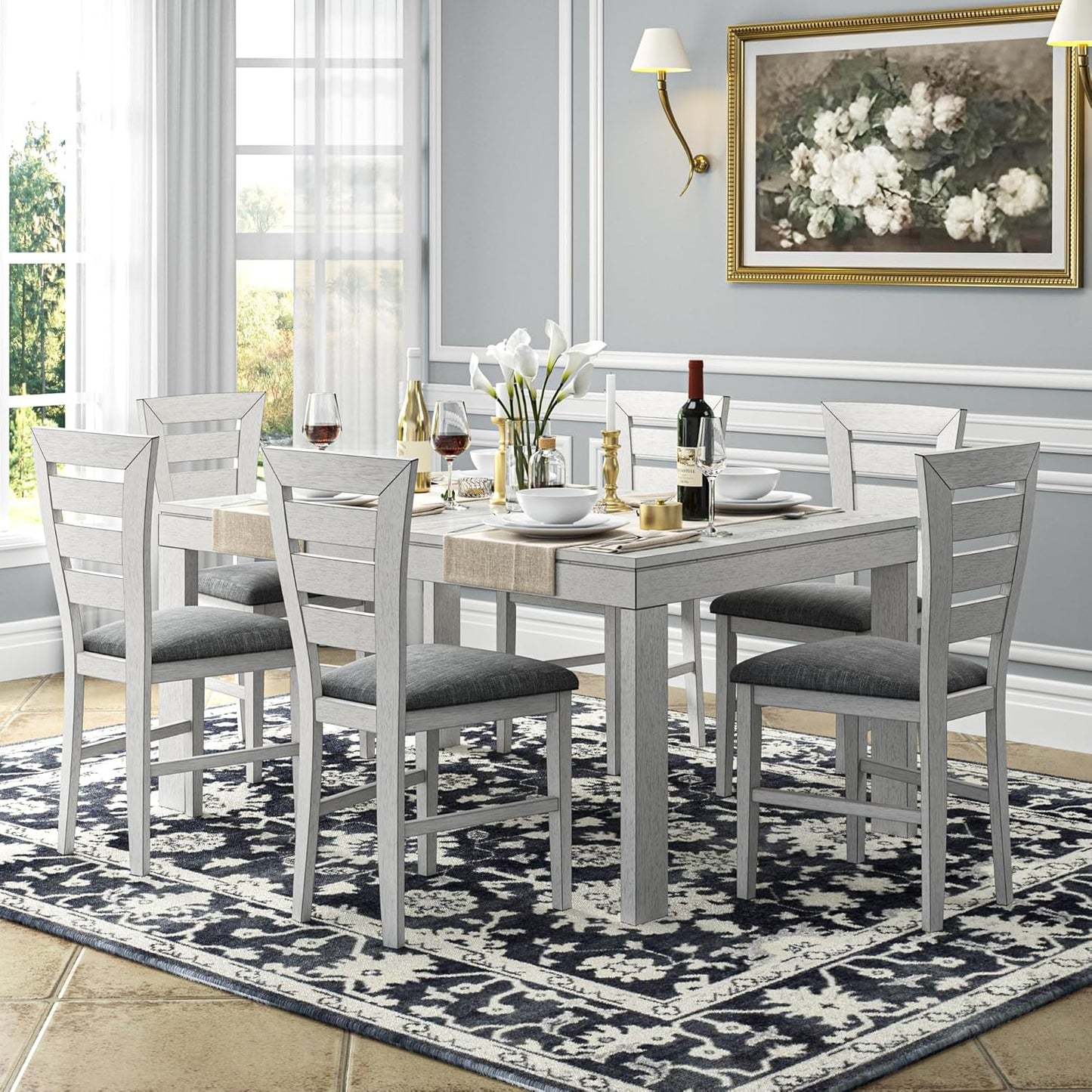 6-Piece Grey Solid Wood Dining Set