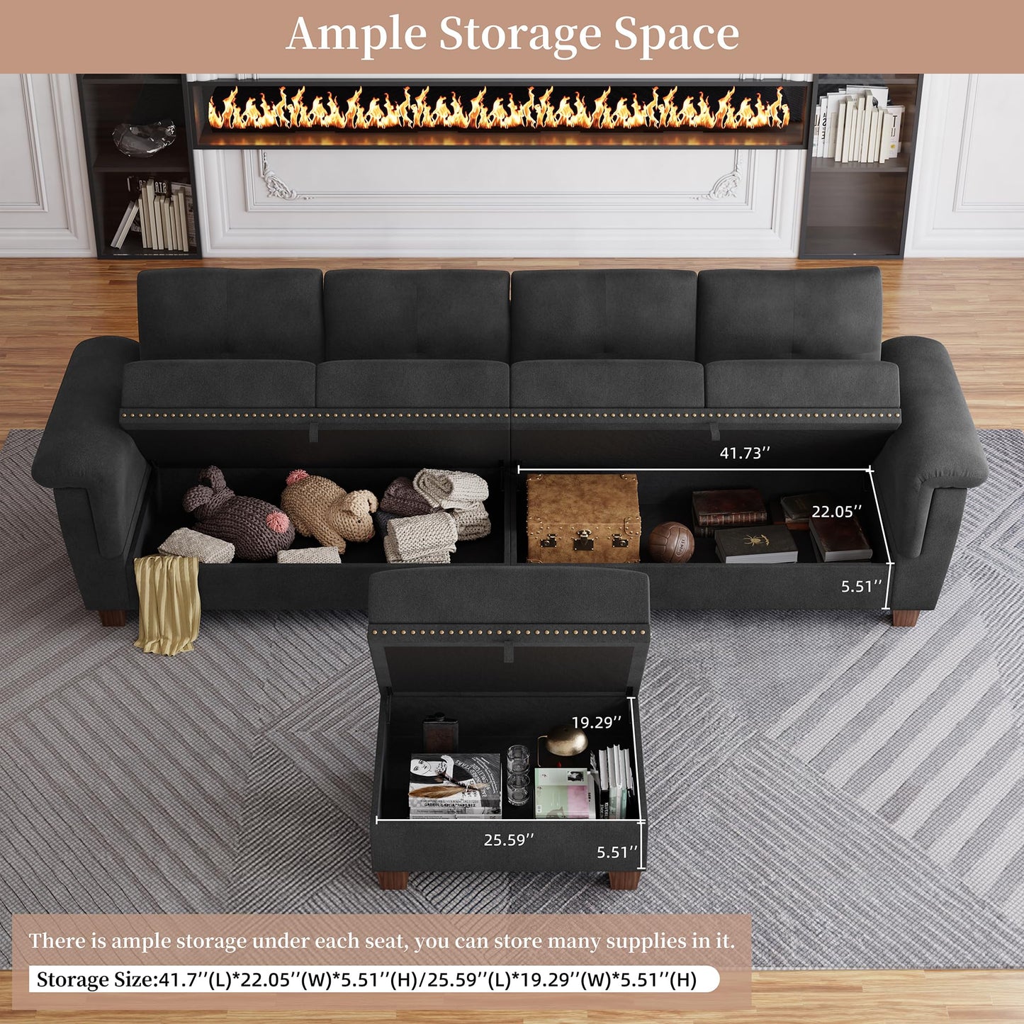 JAMFLY 4-Seat Sectional Sofa – Dark Gray