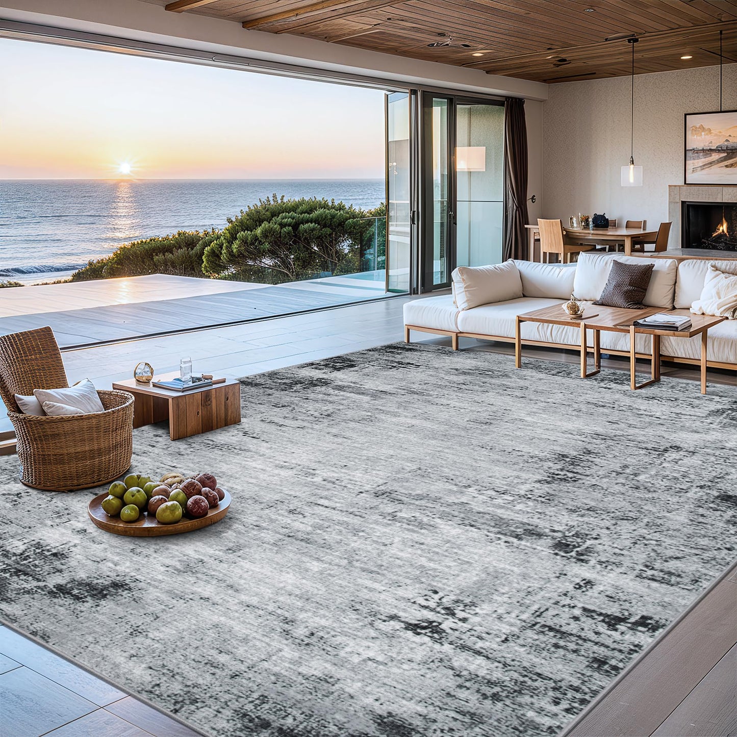 8x10 Ft Grey Abstract Area Rug