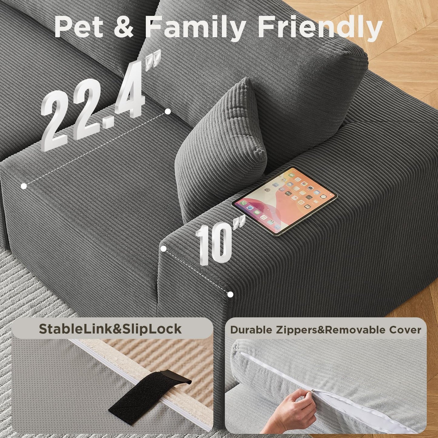 INGEROOM 108" Sectional Sofa – Dark Gray