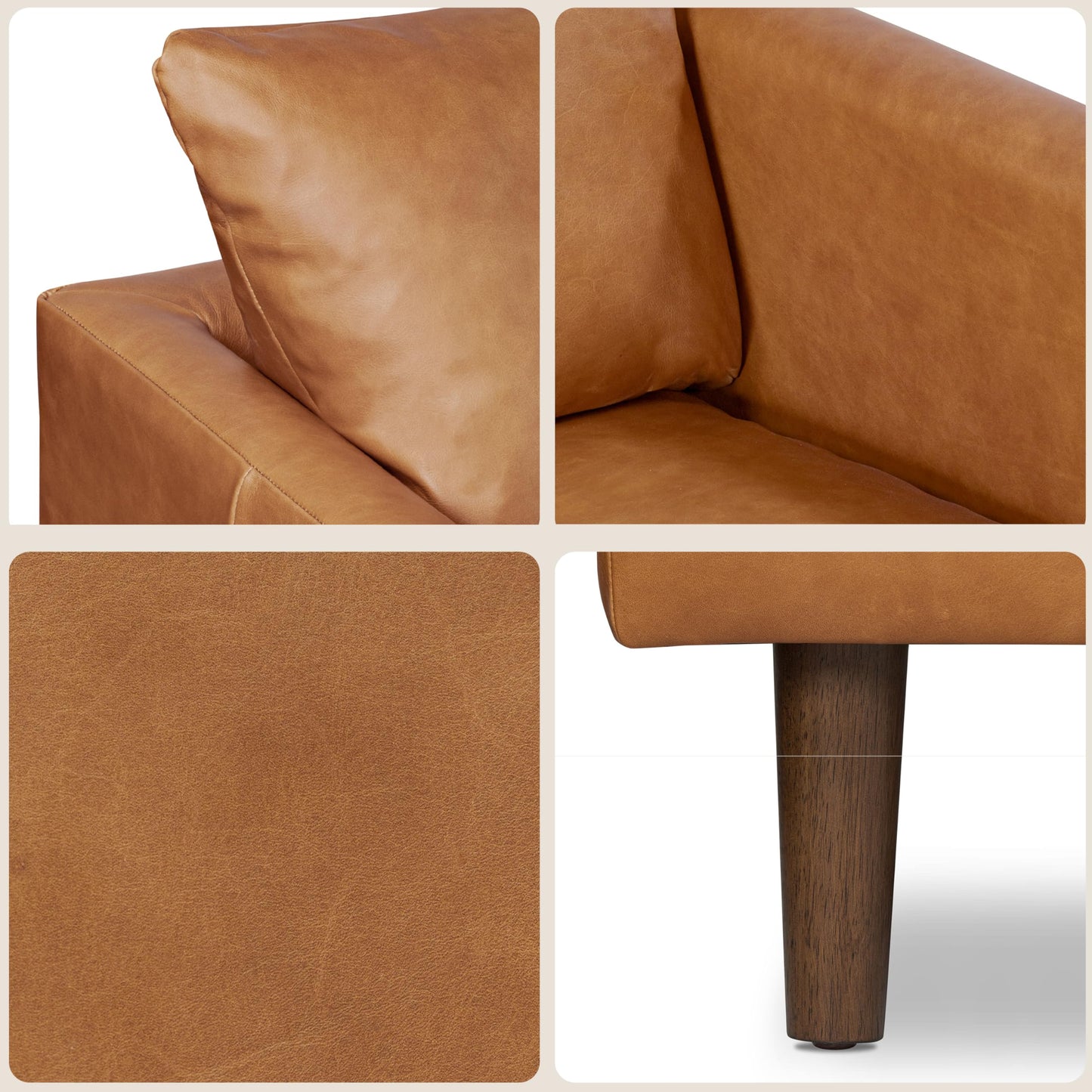 88" Girona Leather Sofa, Cognac Tan