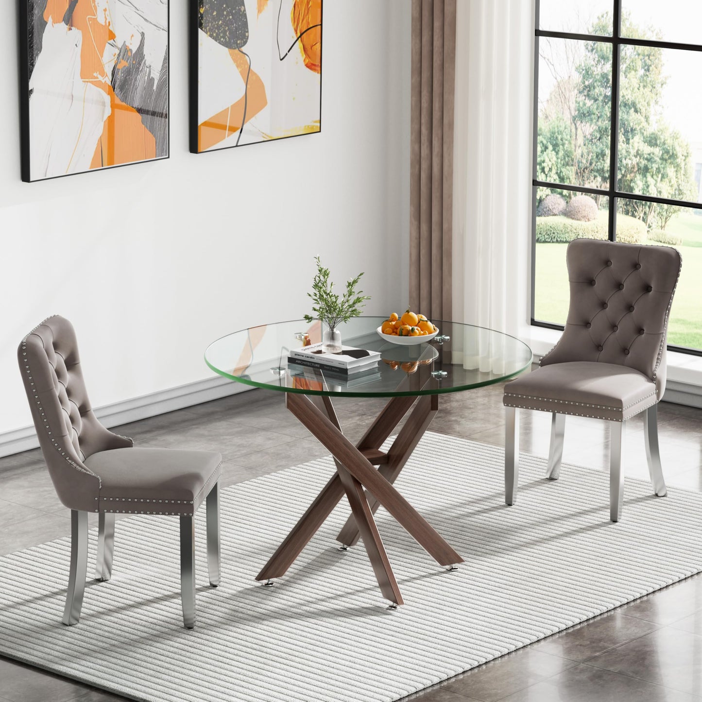 36" Silver Glass Dining Set – 5 Pieces