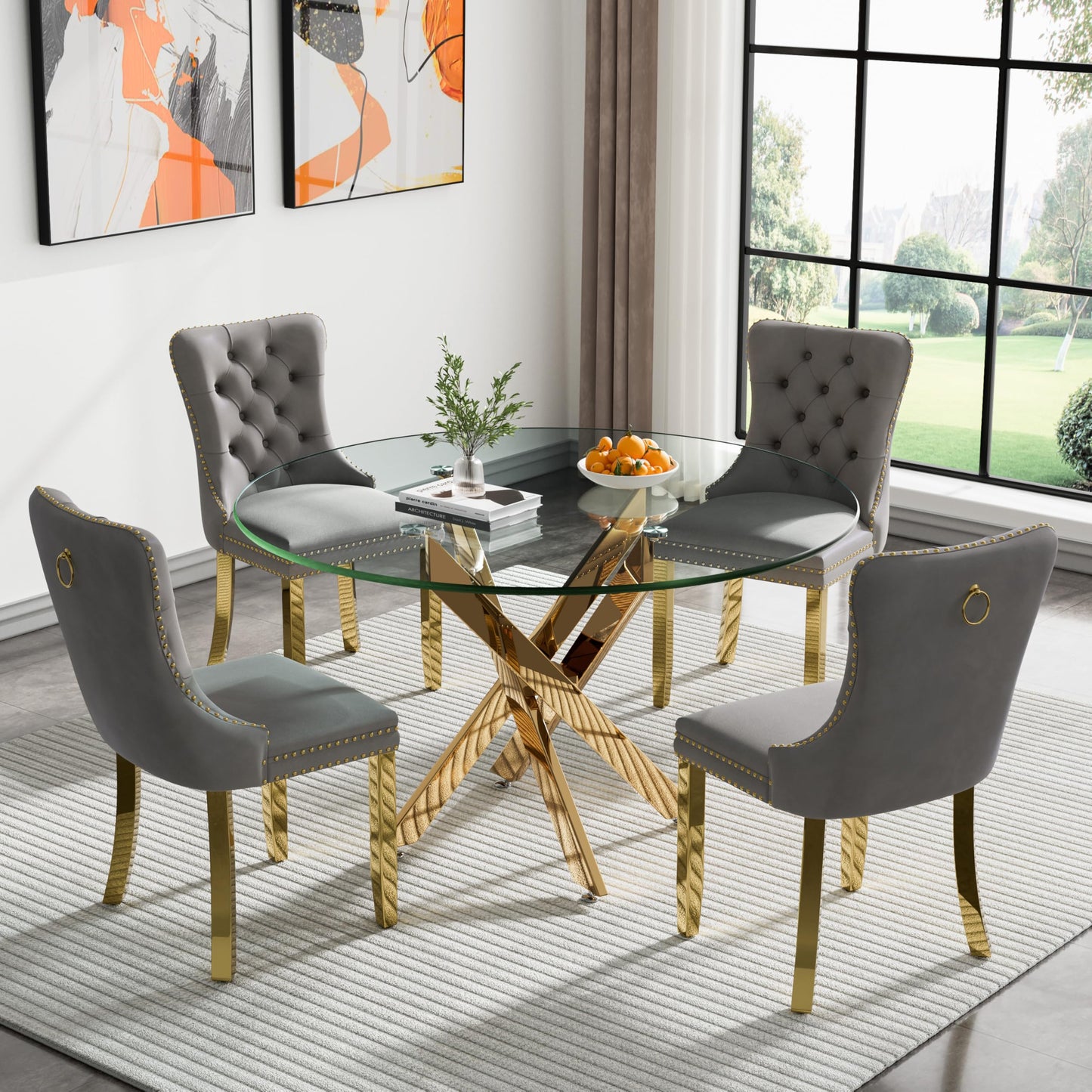 36" Silver Glass Dining Set – 5 Pieces