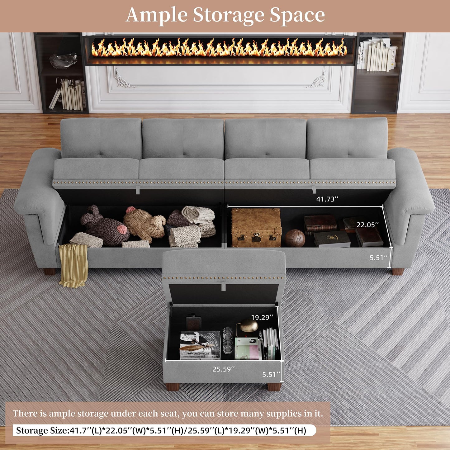 JAMFLY 4-Seat Sectional Sofa – Dark Gray