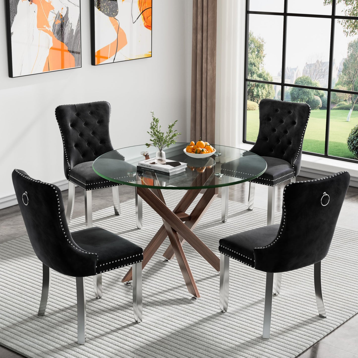 36" Silver Glass Dining Set – 5 Pieces
