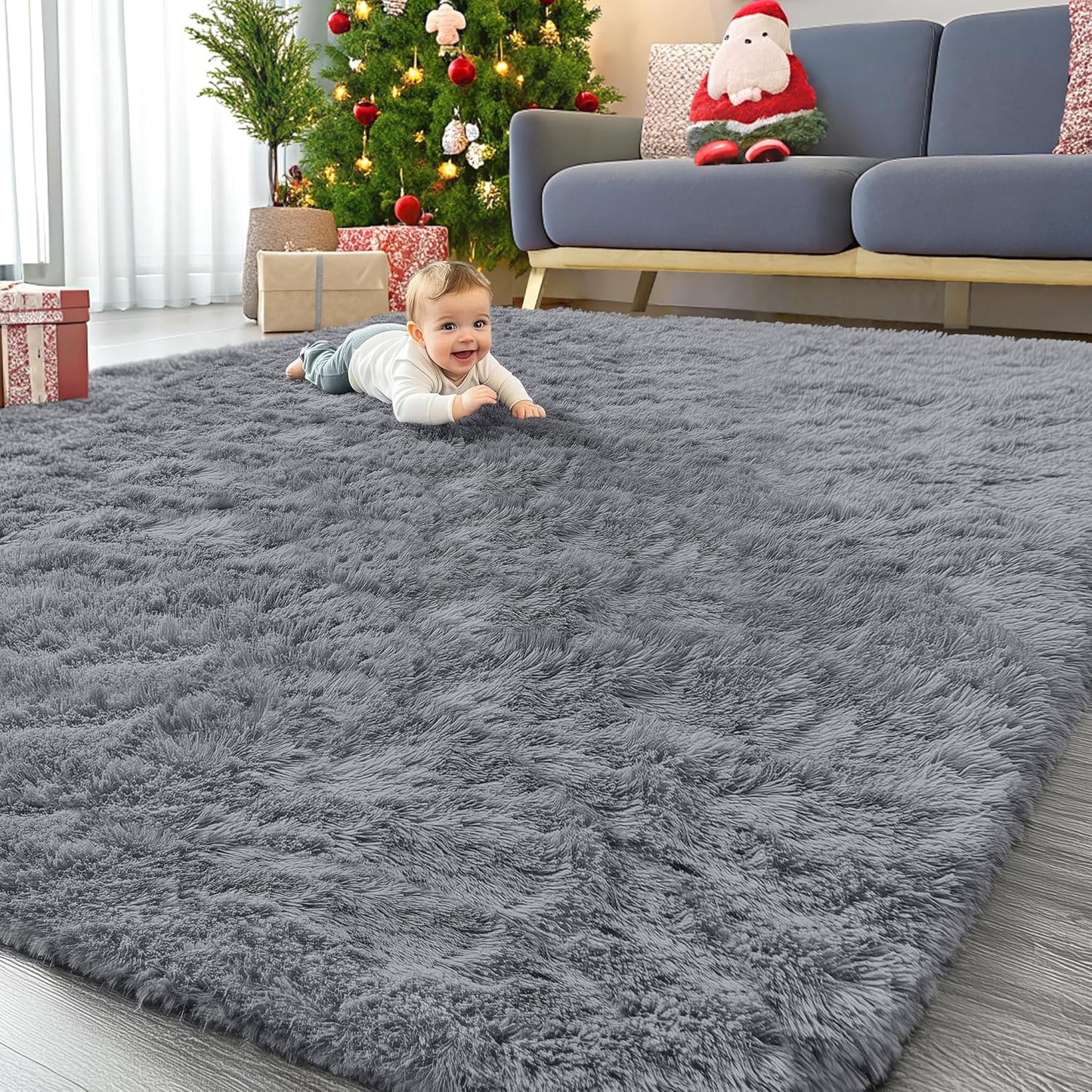 OLANLY 4x5.9 Grey Shag Rug