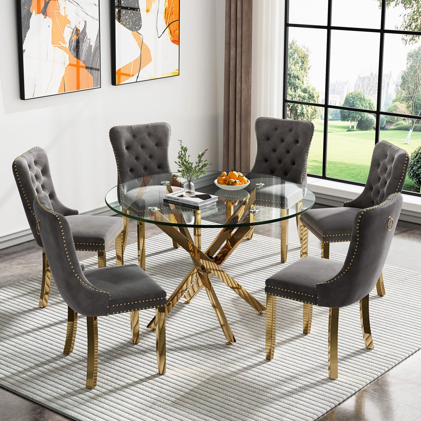 36" Silver Glass Dining Set – 5 Pieces