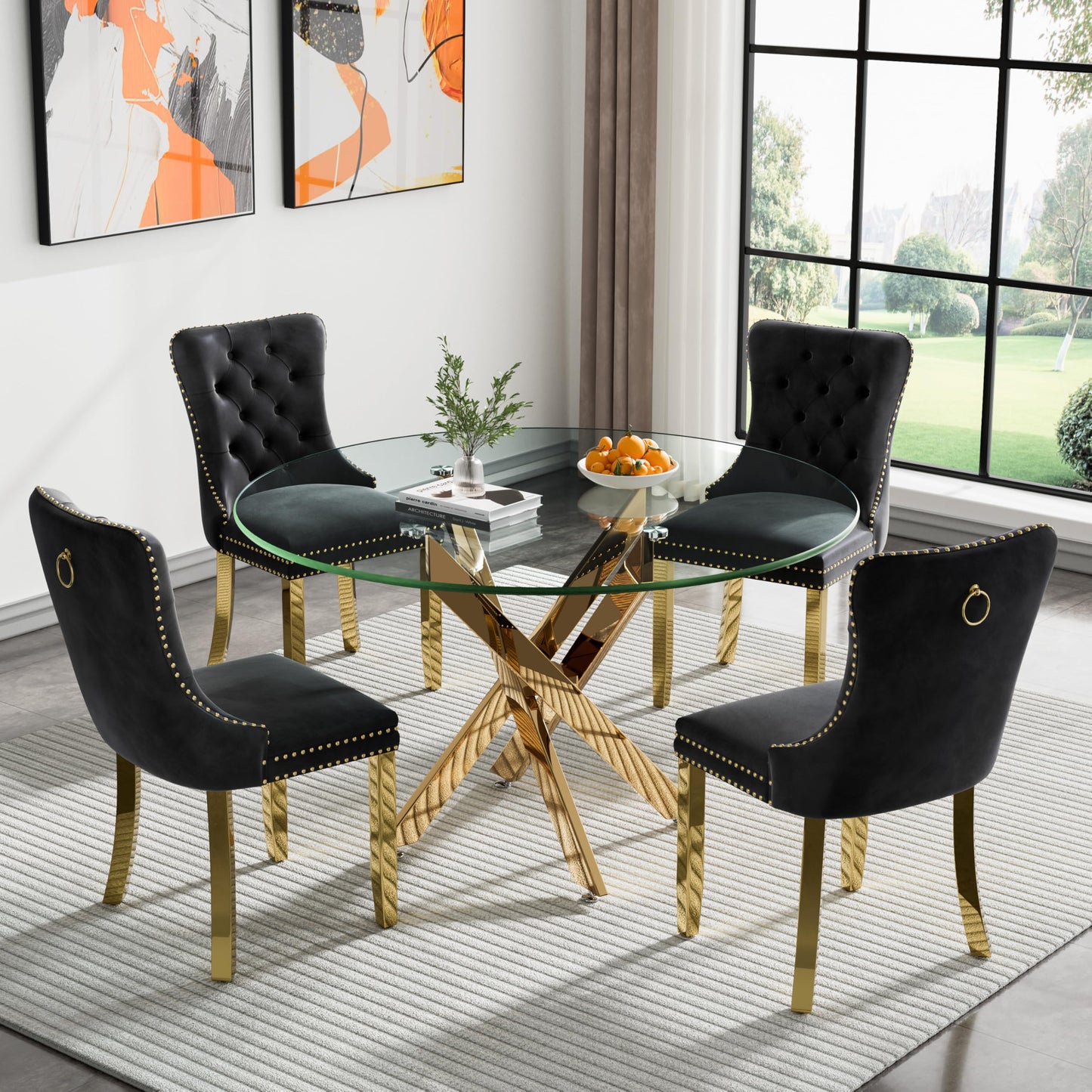 36" Silver Glass Dining Set – 5 Pieces