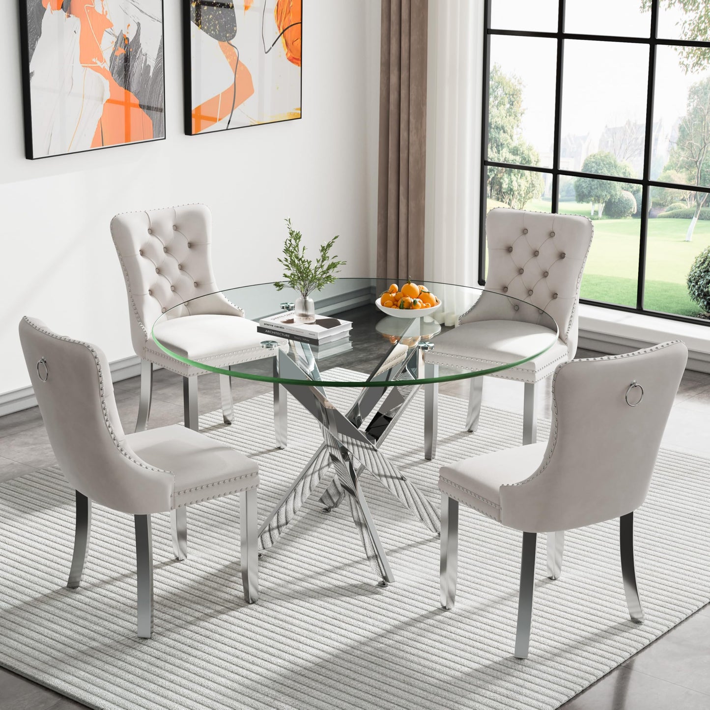 36" Silver Glass Dining Set – 5 Pieces