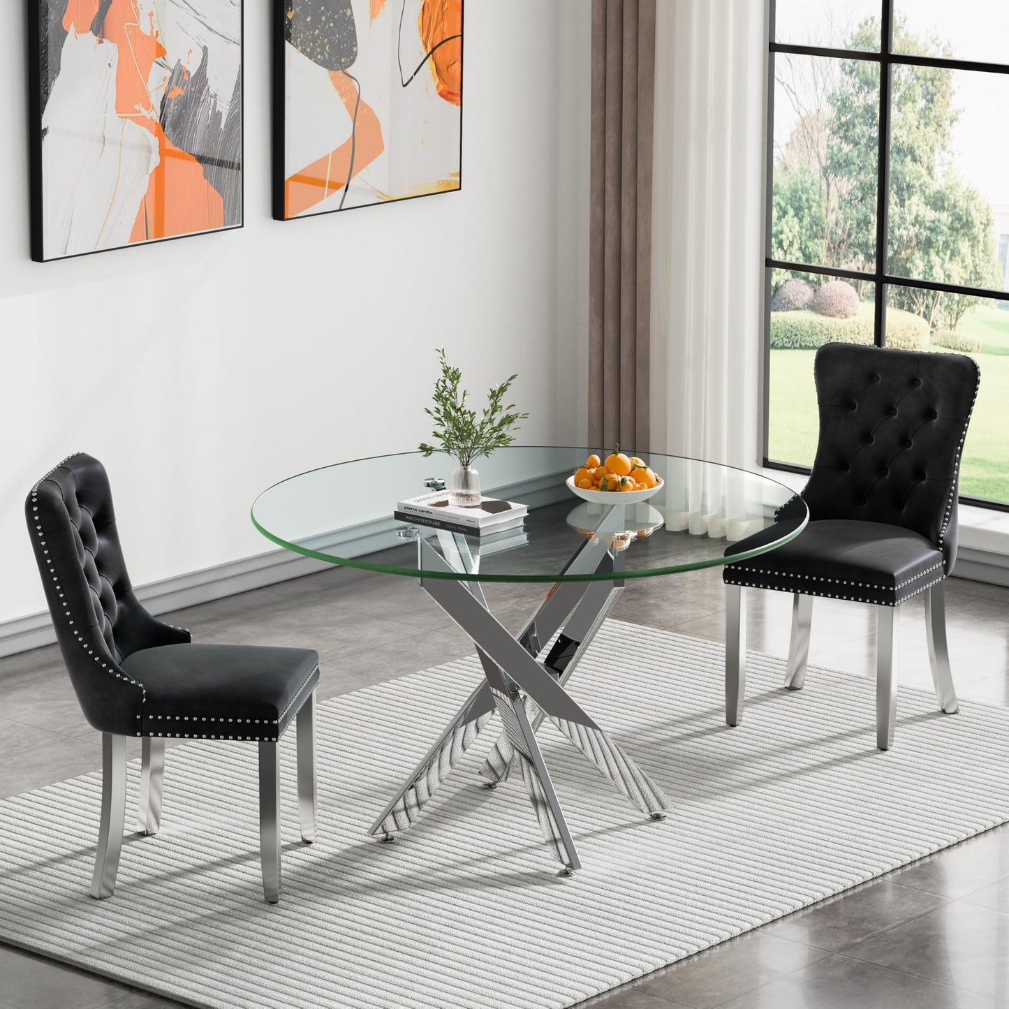 36" Silver Glass Dining Set – 5 Pieces