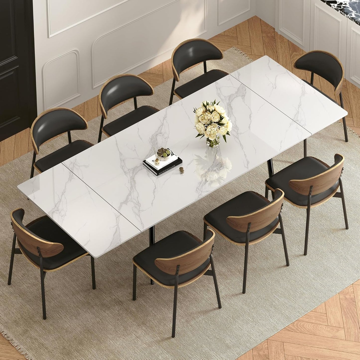 Modern Extendable Dining Table – White Top