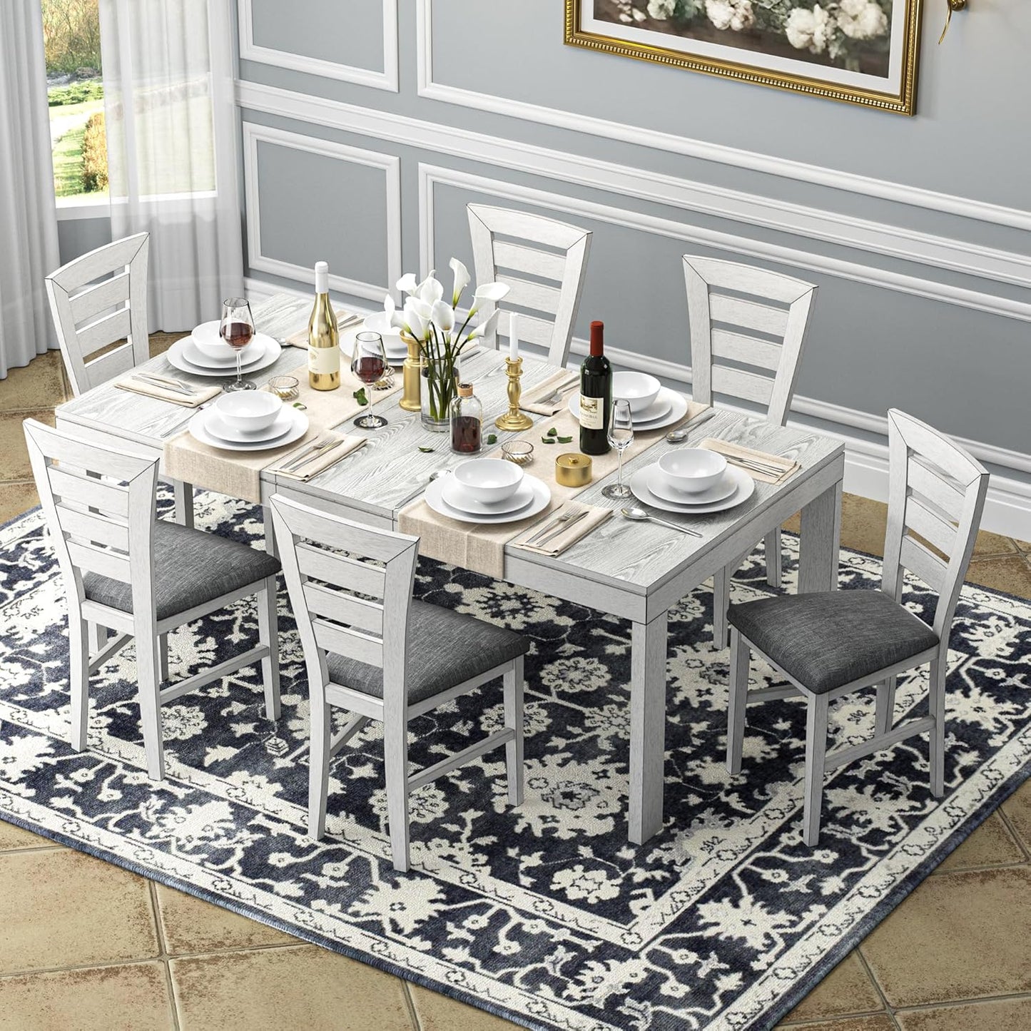 6-Piece Grey Solid Wood Dining Set