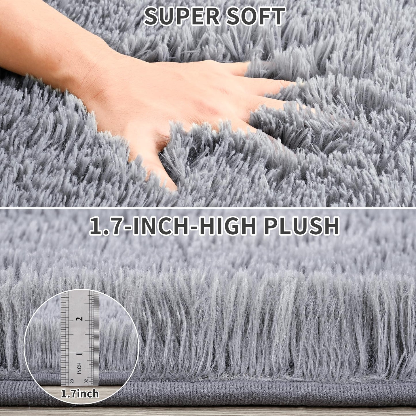 Keeko 4x5.3 Black Fluffy Shag Rug