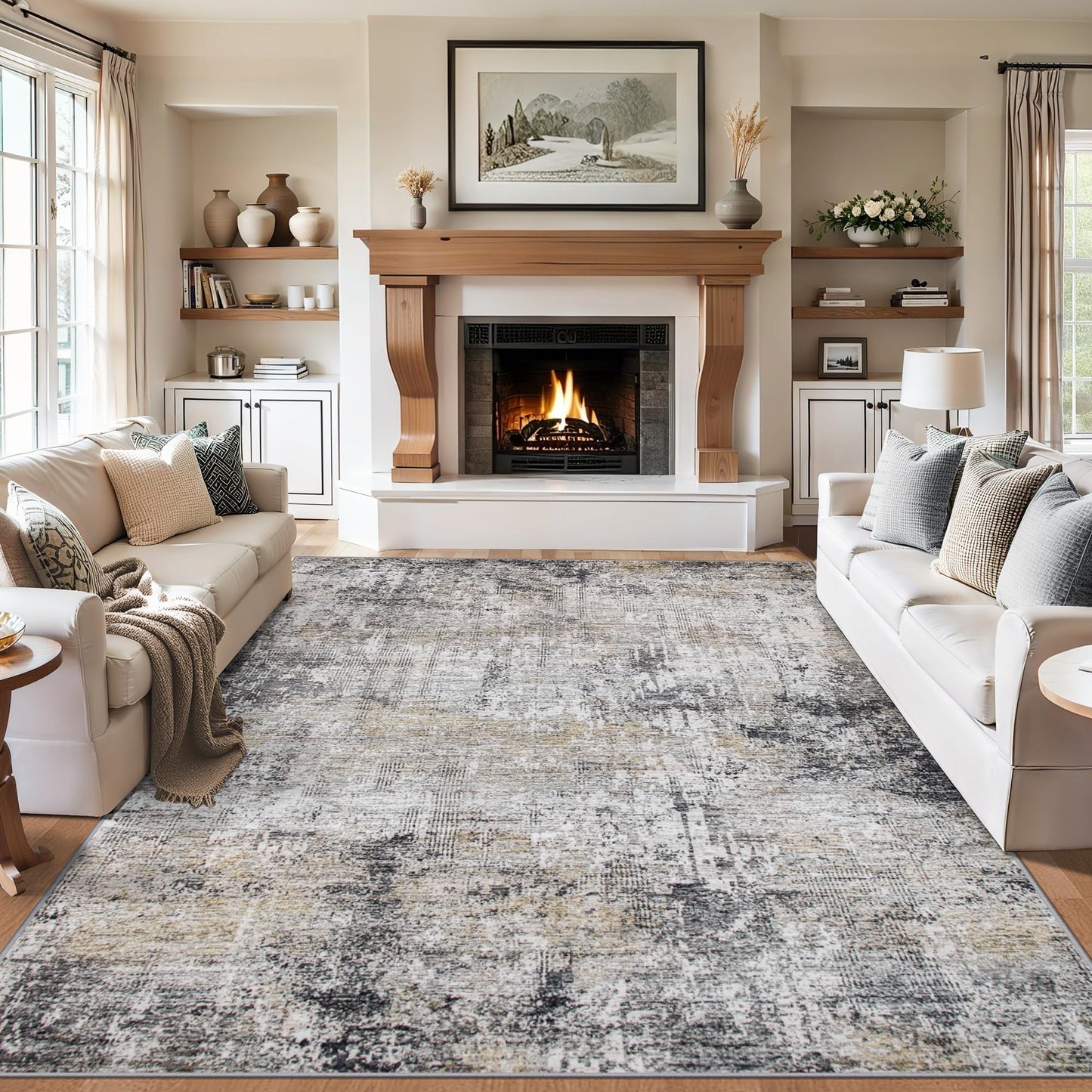 8x10 Ft Grey Abstract Area Rug