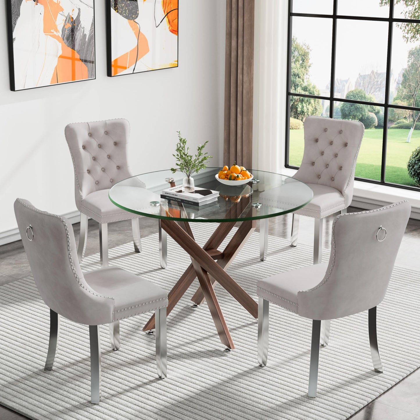 36" Silver Glass Dining Set – 5 Pieces