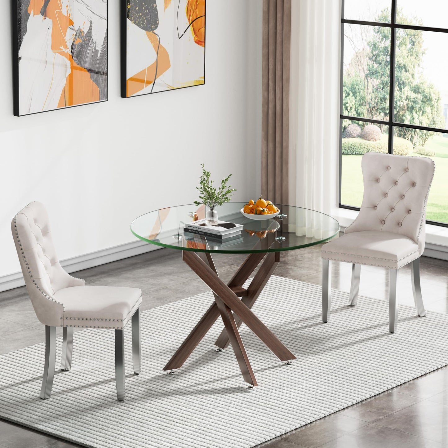 36" Silver Glass Dining Set – 5 Pieces