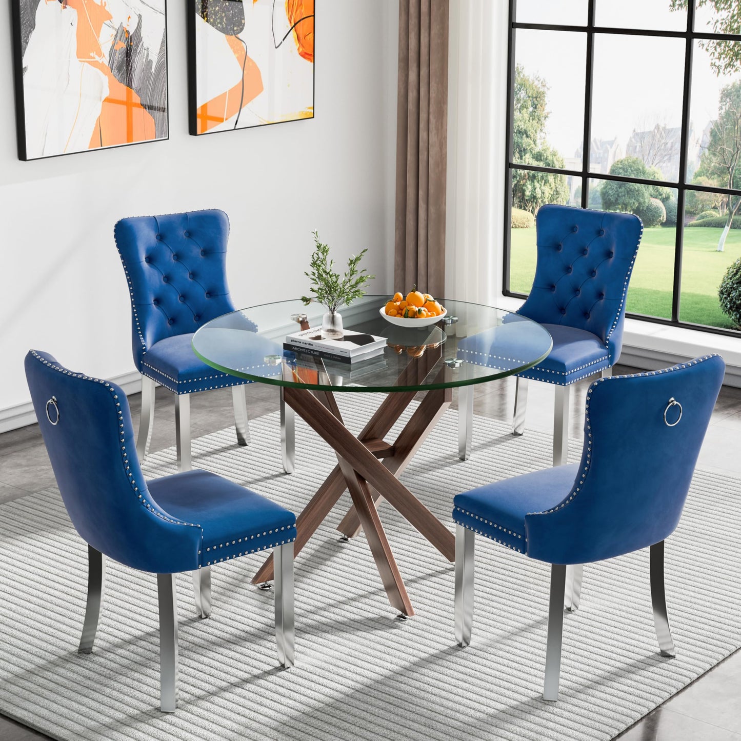 36" Silver Glass Dining Set – 5 Pieces