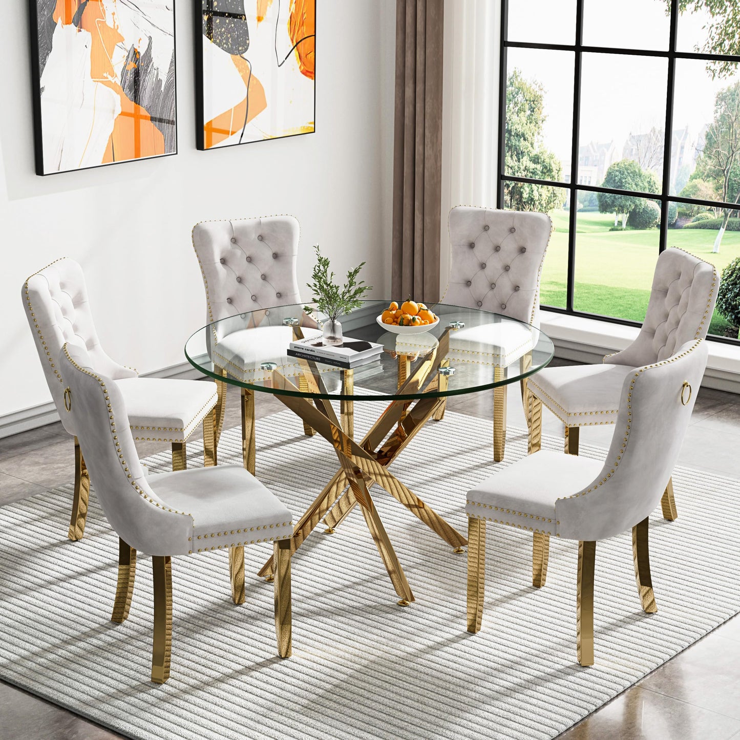 36" Silver Glass Dining Set – 5 Pieces